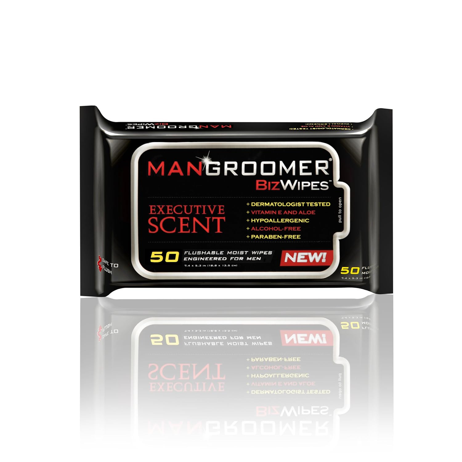 Biz Wipes Flushable Moist Personal Wipes Engineered for Men, Executive Scent, 50