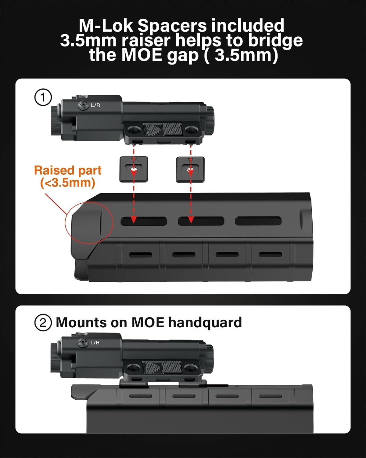 Mlok Picatinny Mounted 940nm IR Illuminator Flashlight Laser Combo Black