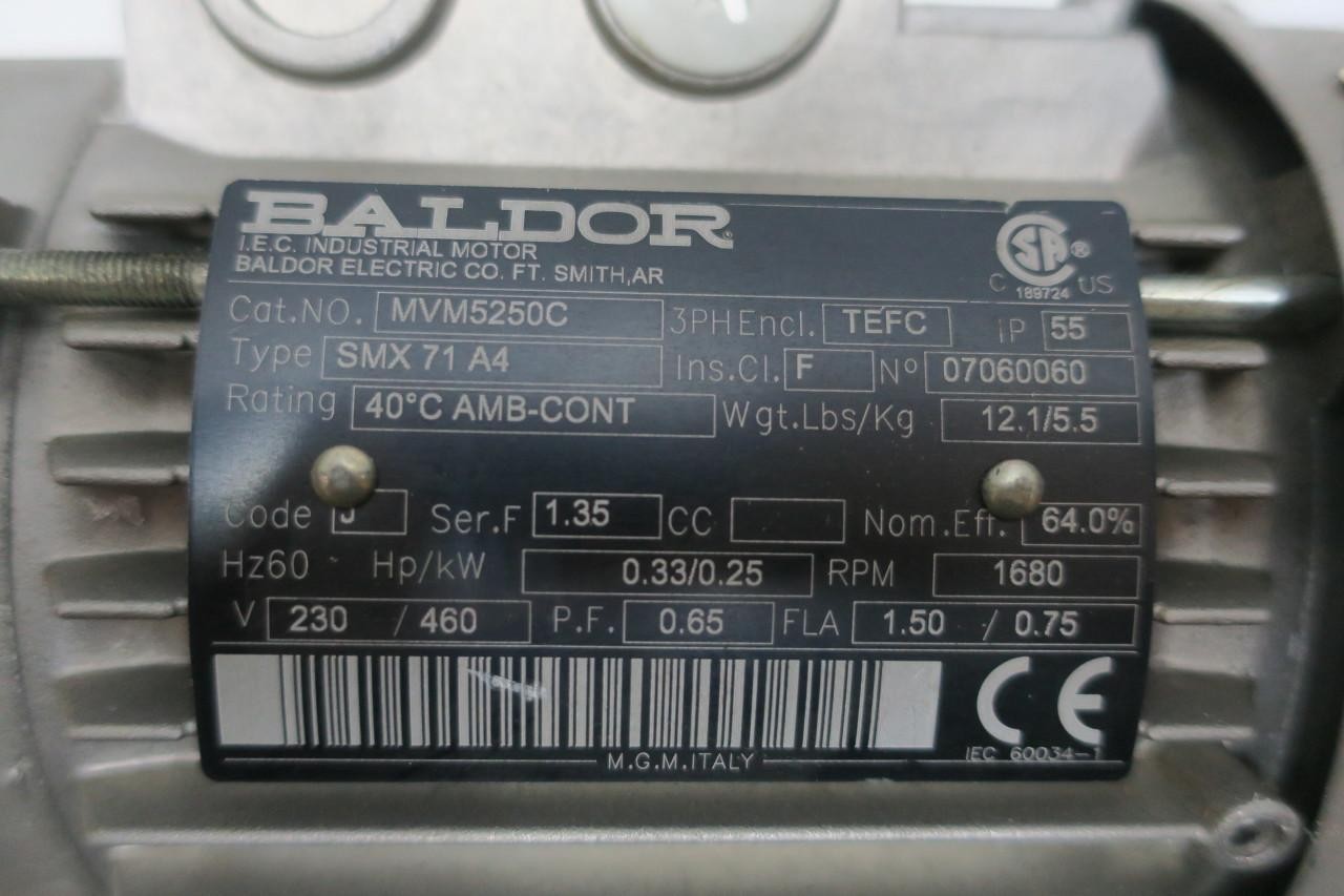 Baldor MVM5250C Ac Motor 3ph 1/3hp 1680rpm 230/460v-ac