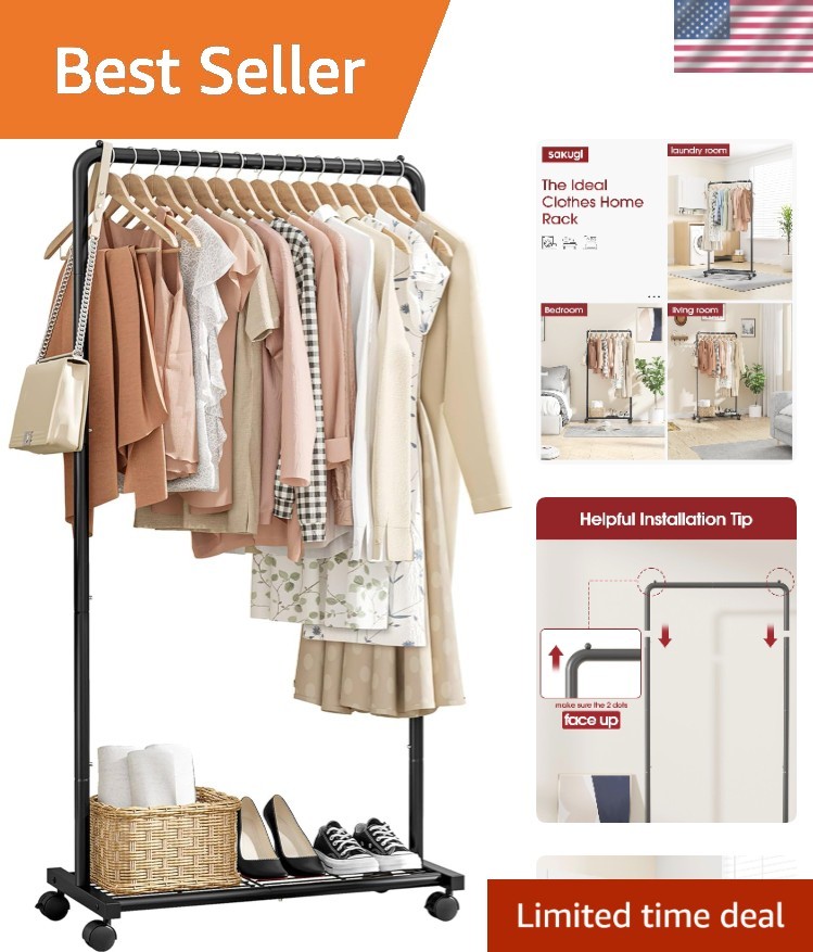 Clothing Clothes Rack on Wheels Heavy Duty Portable Wardrobe Storage