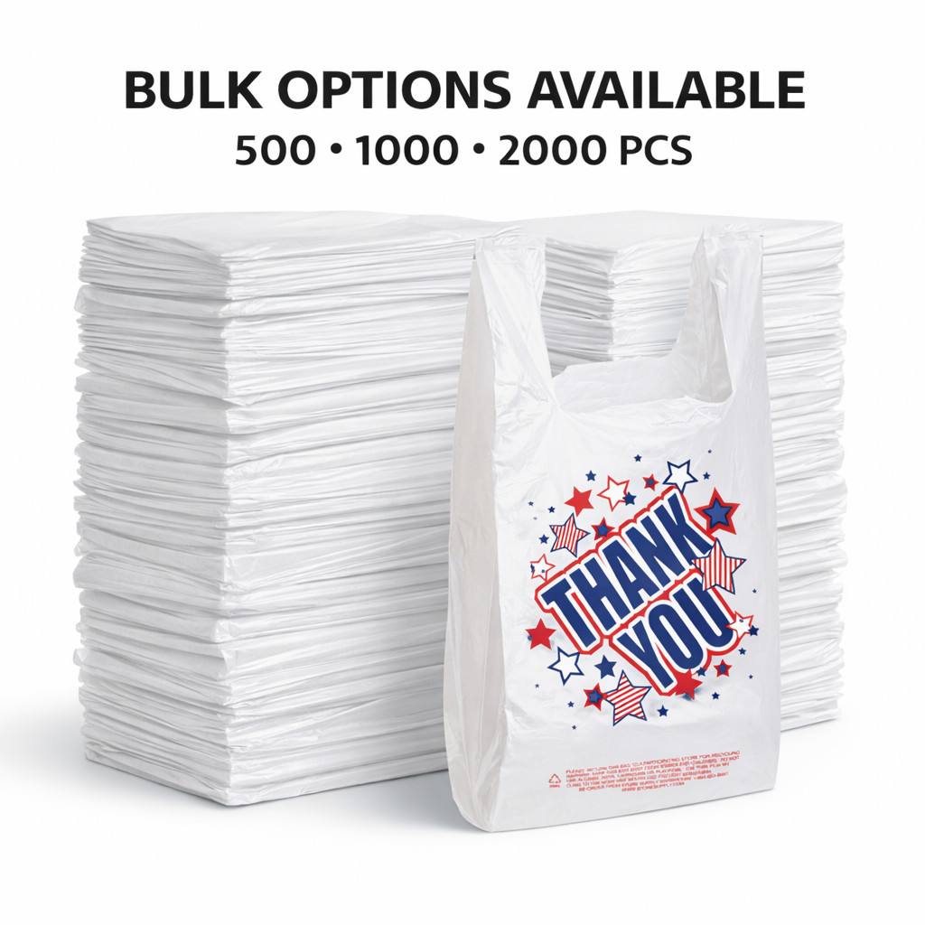 Americana Thank You T-Shirt Bags 11.5x6x21 Plastic Grocery Shopping 0.48 mil