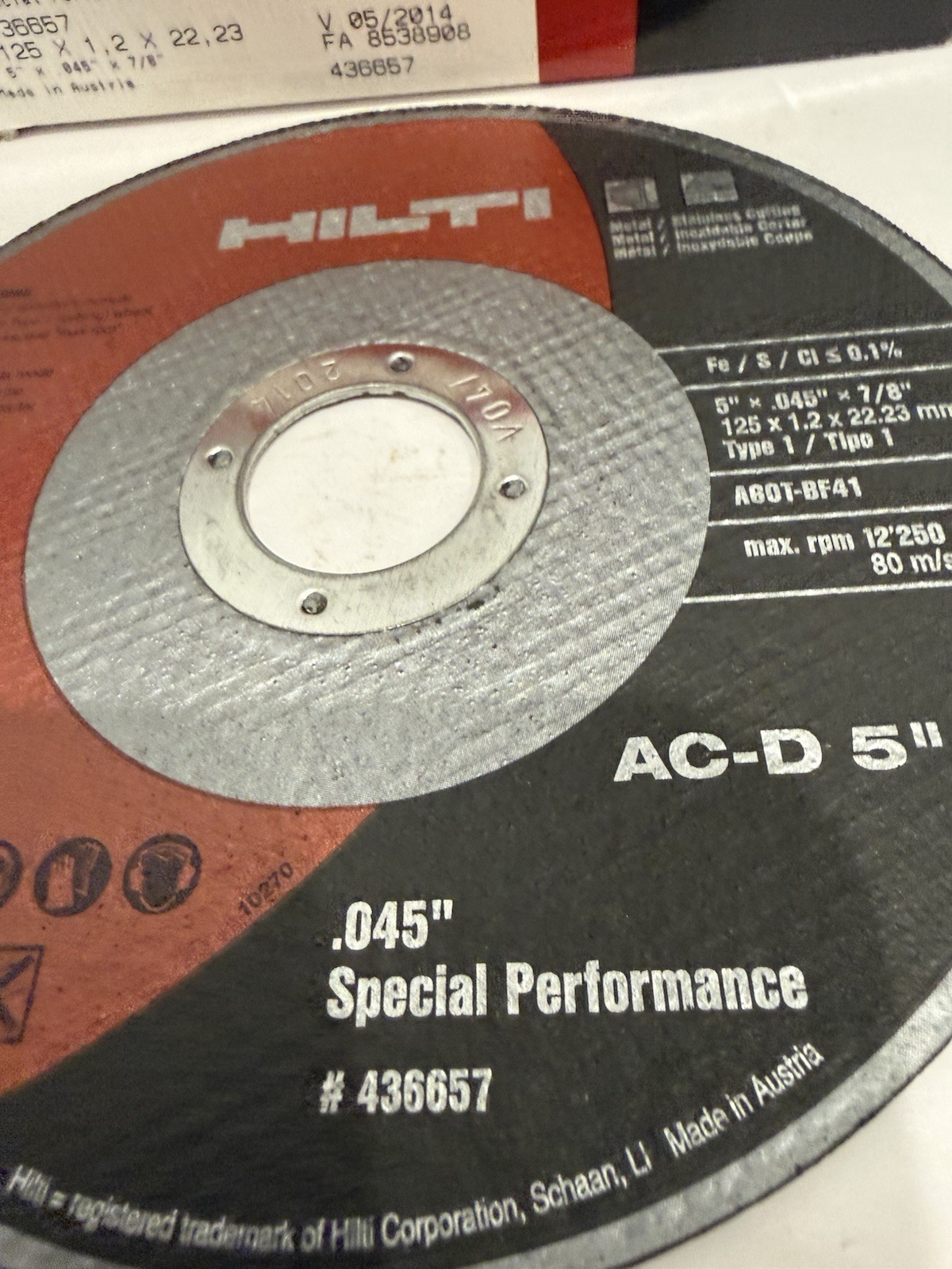 New Qty (25) AC-D Hilti 5” X .045” X 7/8” Cutting Discs, Type 1, 436657