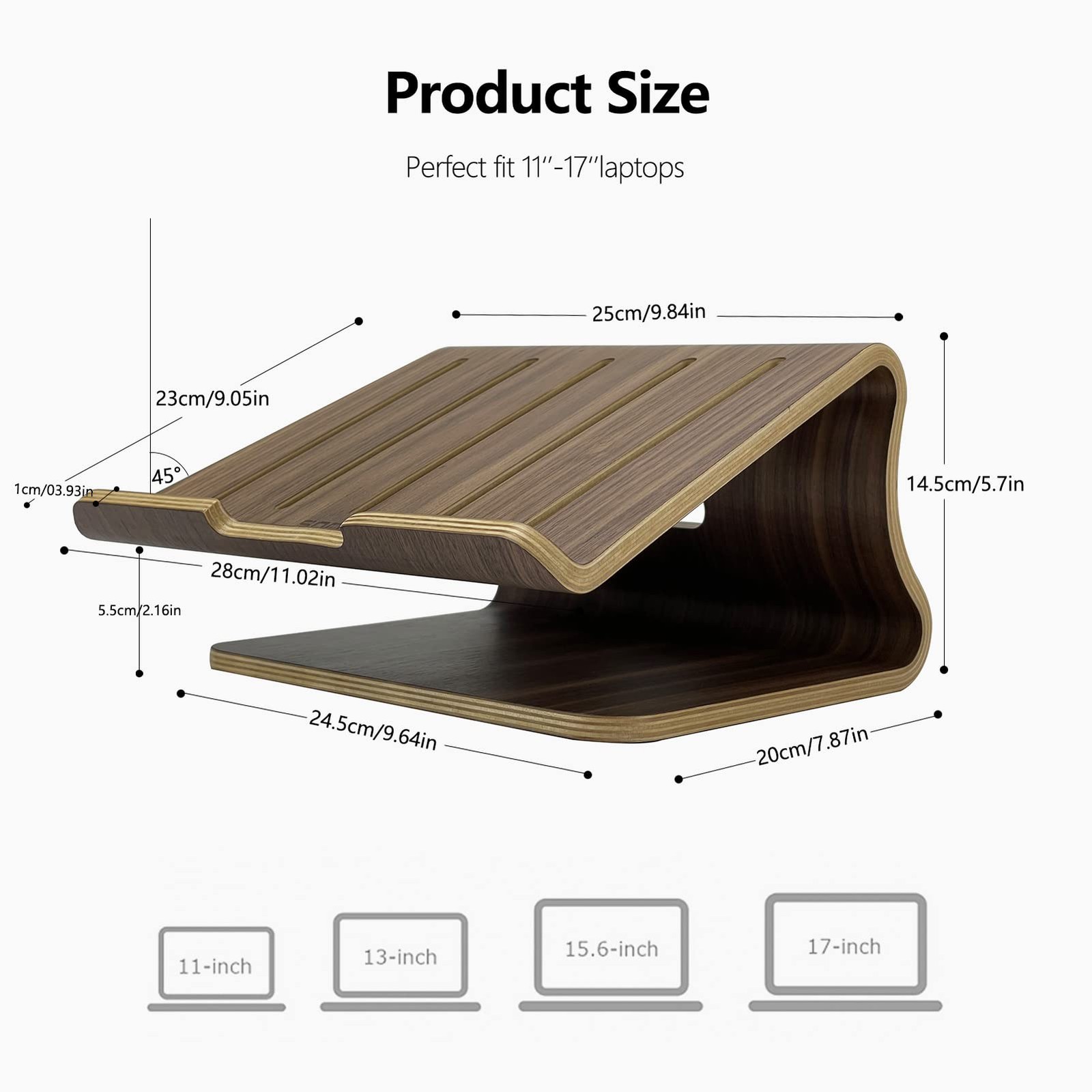 Wooden Laptop Stand,Laptop Holder 11 .02 L*7.9 W*5.7 H IN, Walnut-1001