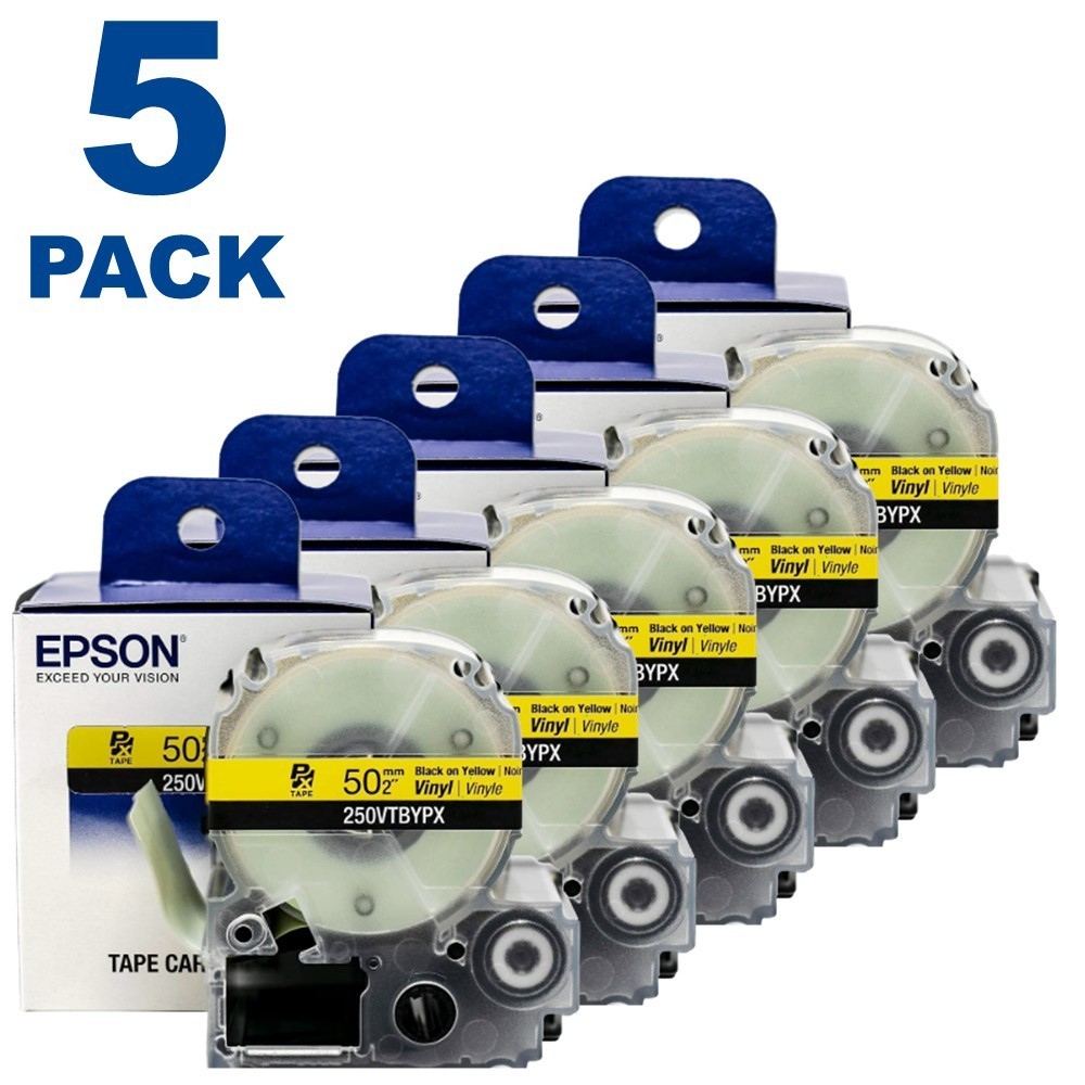 Epson LABELWORKS 250VTBYPX Black on Yellow 2″ (50mm) Vinyl Label Tape **5-PACK**