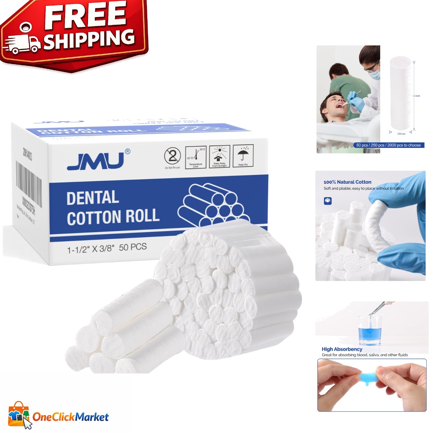 50 Natural Cotton Rolls 1.5″ – Essential Nosebleed Plugs for Kids & Adults