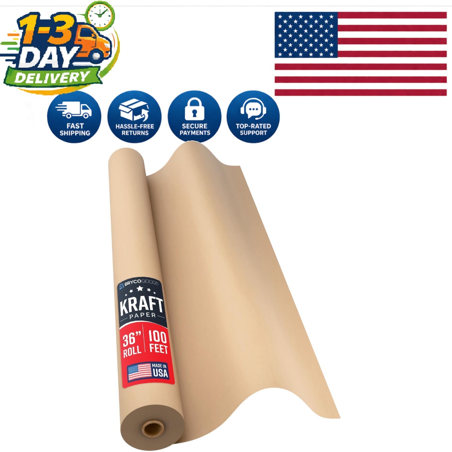 Extra-Large Brown Kraft Paper Roll 36″ x 1200″ – For Wrapping & Creating
