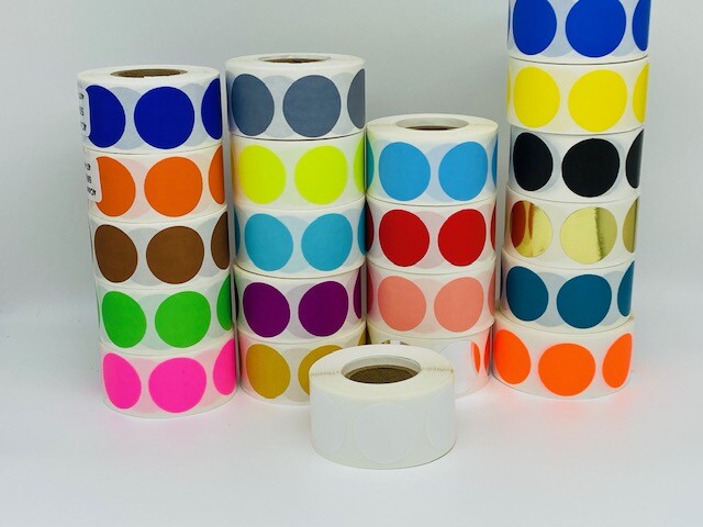 2″ Round White Color coded Inventory Dots Roll of 500 Labels Stickers