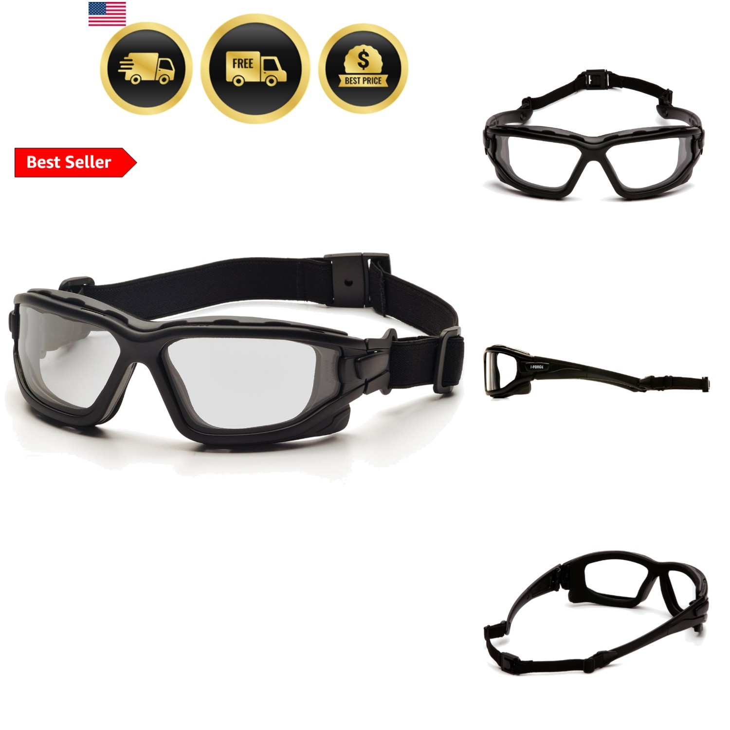 I-Force Sporty Dual Pane Anti-Fog Goggle, Black Frame/Clear Anti-Fog Lens