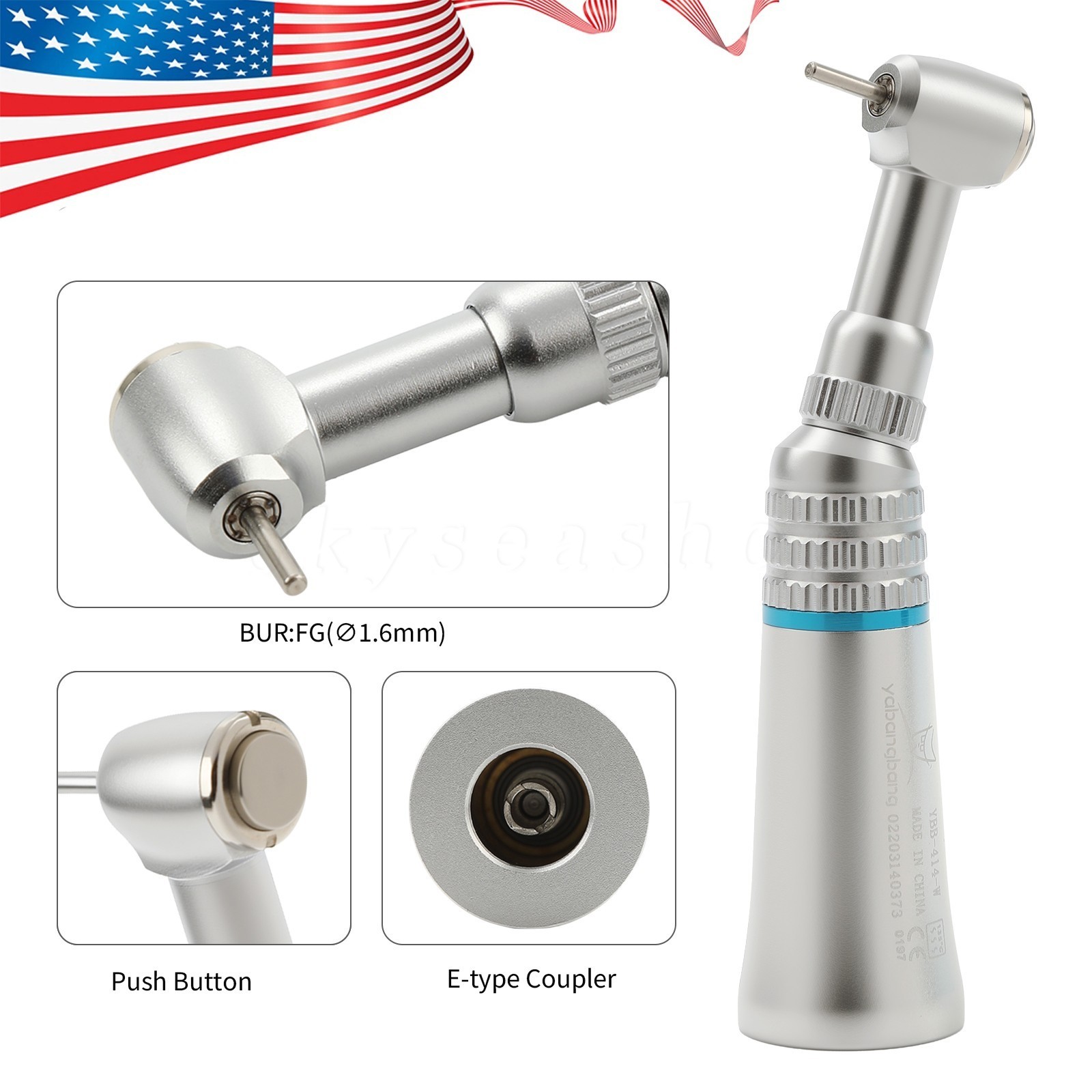 Dental Slow Speed Straight Handpiece Air Motor 4 Hole Contra Angle FG 1.60mm