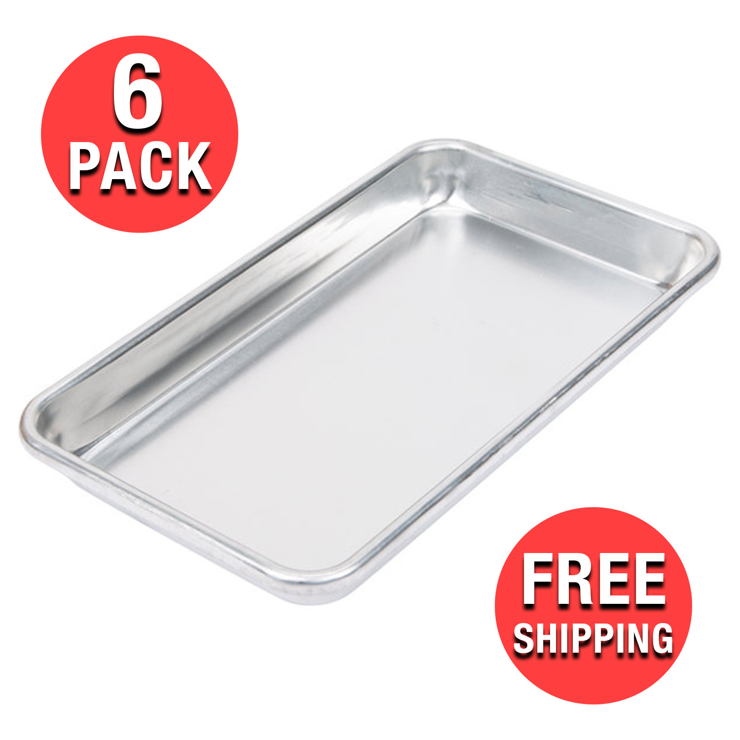 (6-Pack) 1/8 Size Aluminum Bun Sheet Baking Pan Serving Tray 6 1/2″ x 9 1/2″ NEW