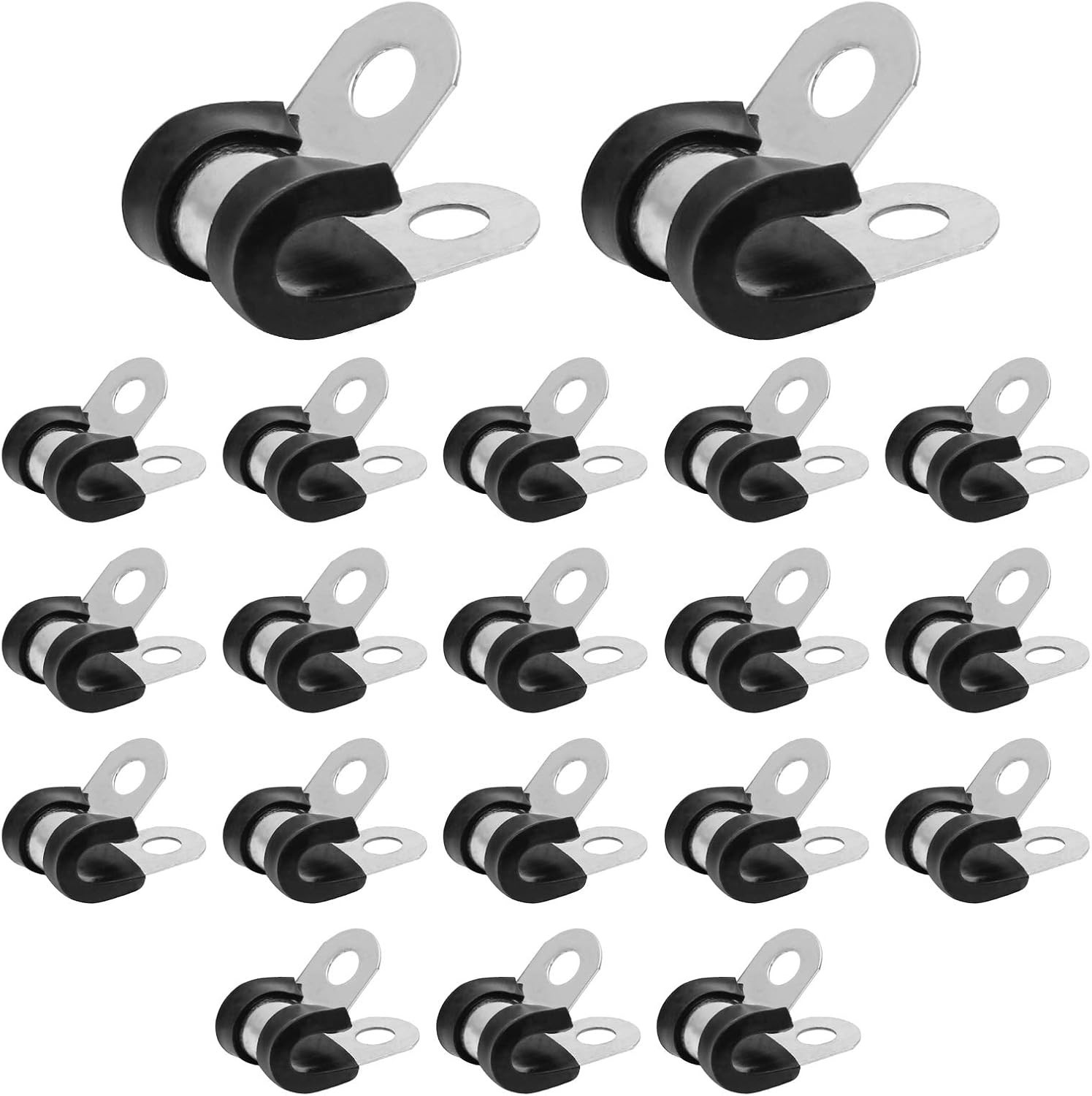 20Pcs 1/4 Inc Stainless Steel Cable Clamps Rubber Cushioned Insulated Pipe Clamp