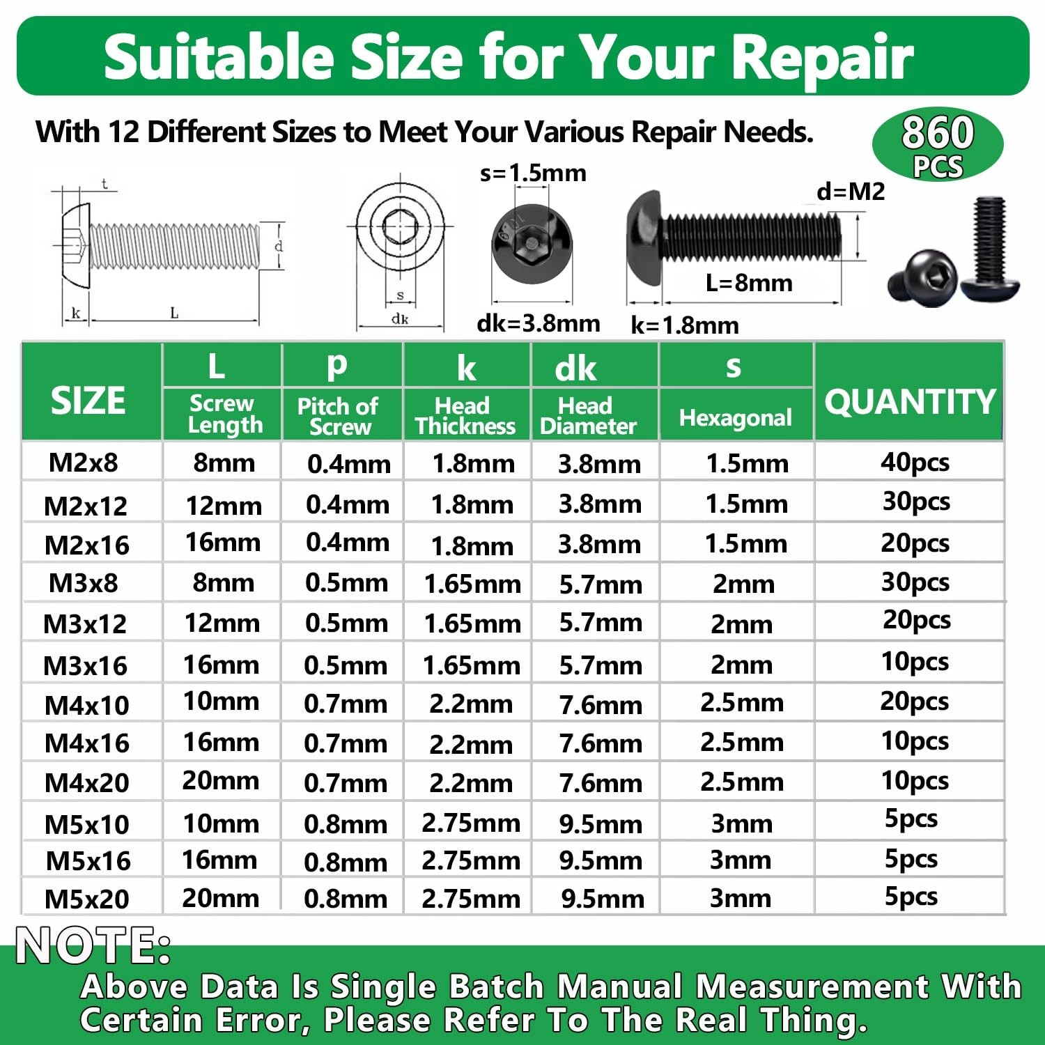 860PCS Metric Screw Assortment Kit, M2 M3 M4 M5 Machine Screws with Lock & Fl…