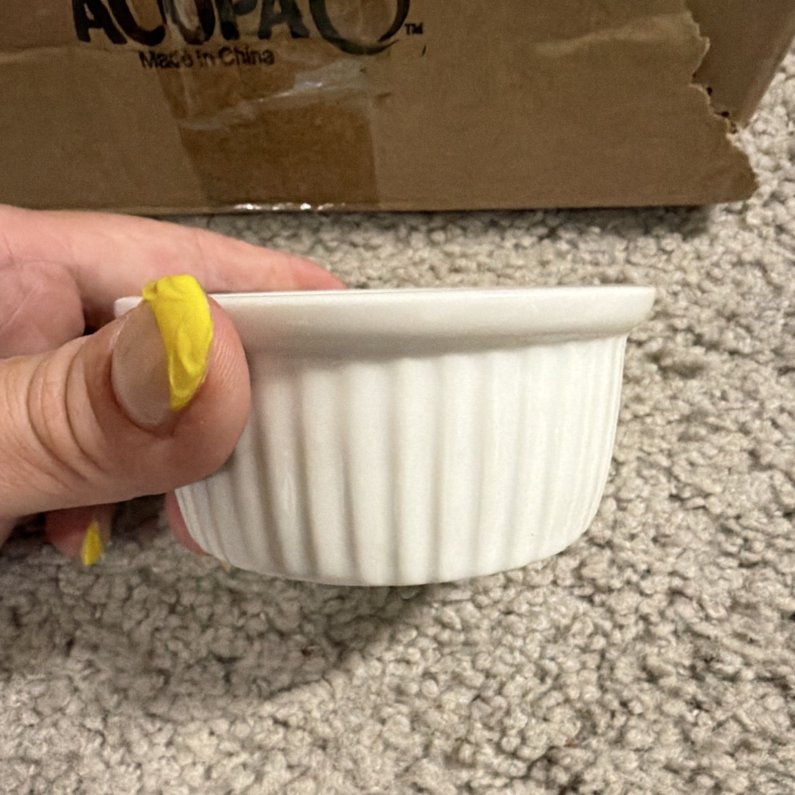 ACOPA White Porcelain Round Ribbed Ramekins, Rolled Edge, 303A456BYRAMF