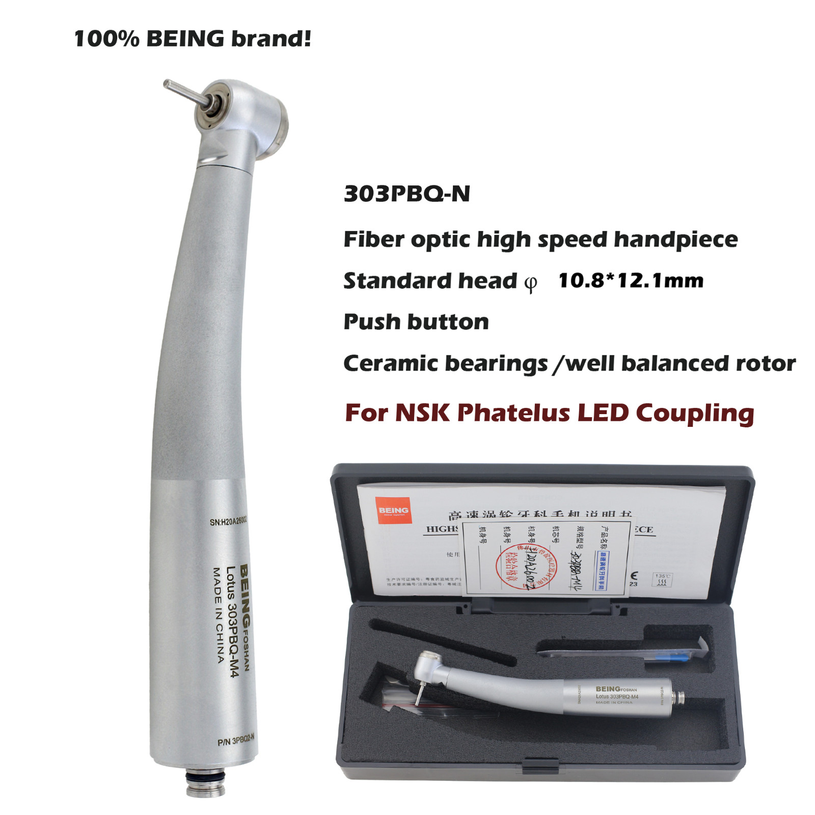 BEING Dental High Speed Handpiece Turbine LED Fiber Optic 4 6Hole Coupler NSK