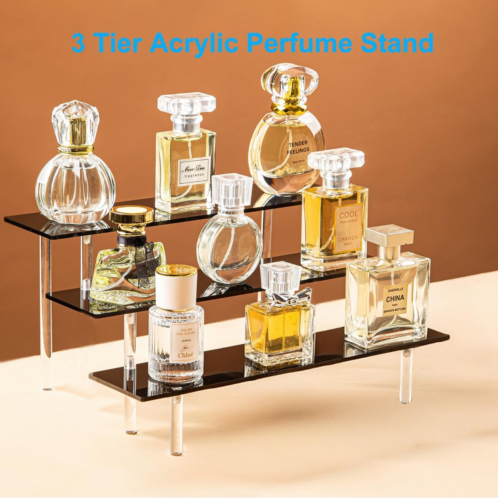 3 Tier Perfume Organizer Stand, Black Acrylic Risers Display Stands, Cologne She