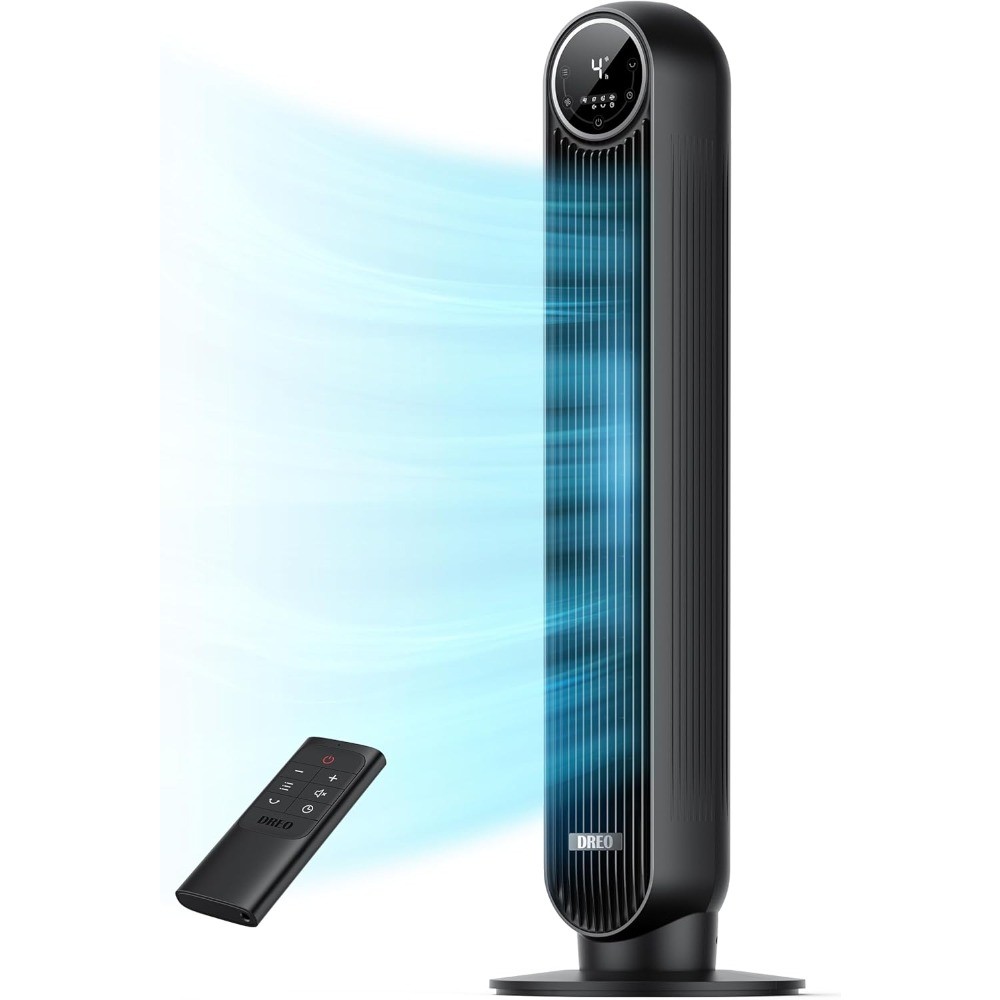 Black Bladeless DC Tower Fan 90° Oscillate Quiet 8 Speed Remote Bedroom Fan