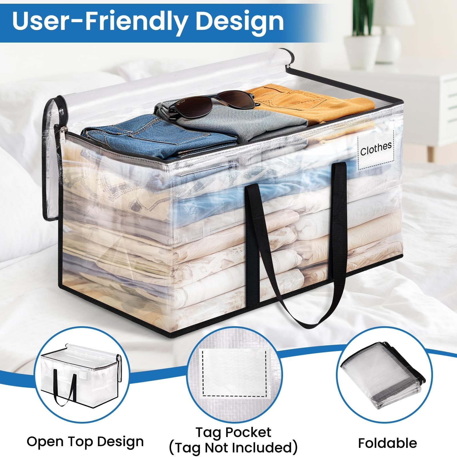 Heavy Duty Clear Moving Bags with Reinforced Handle and Double Zipper, Storag…