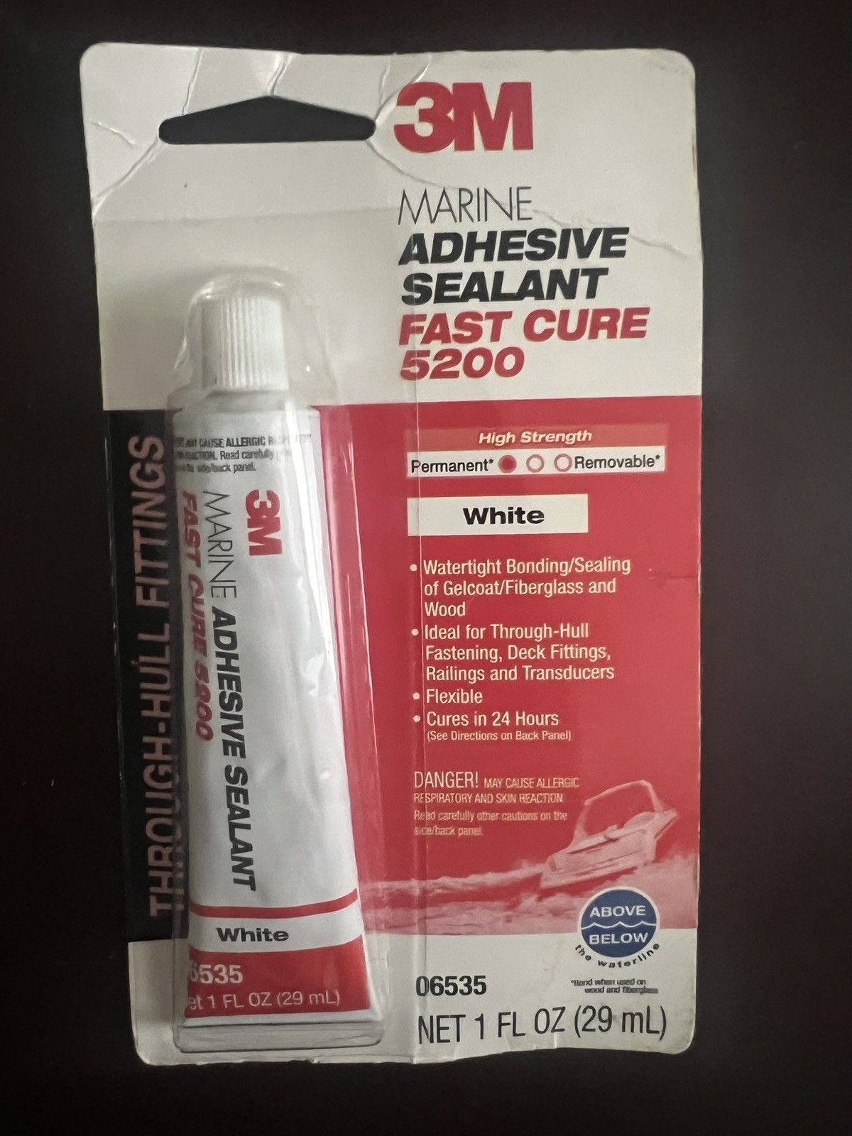 3M Marine Adhesive Sealant 5200 Fast Cure White 1 FL OZ Tube 06535