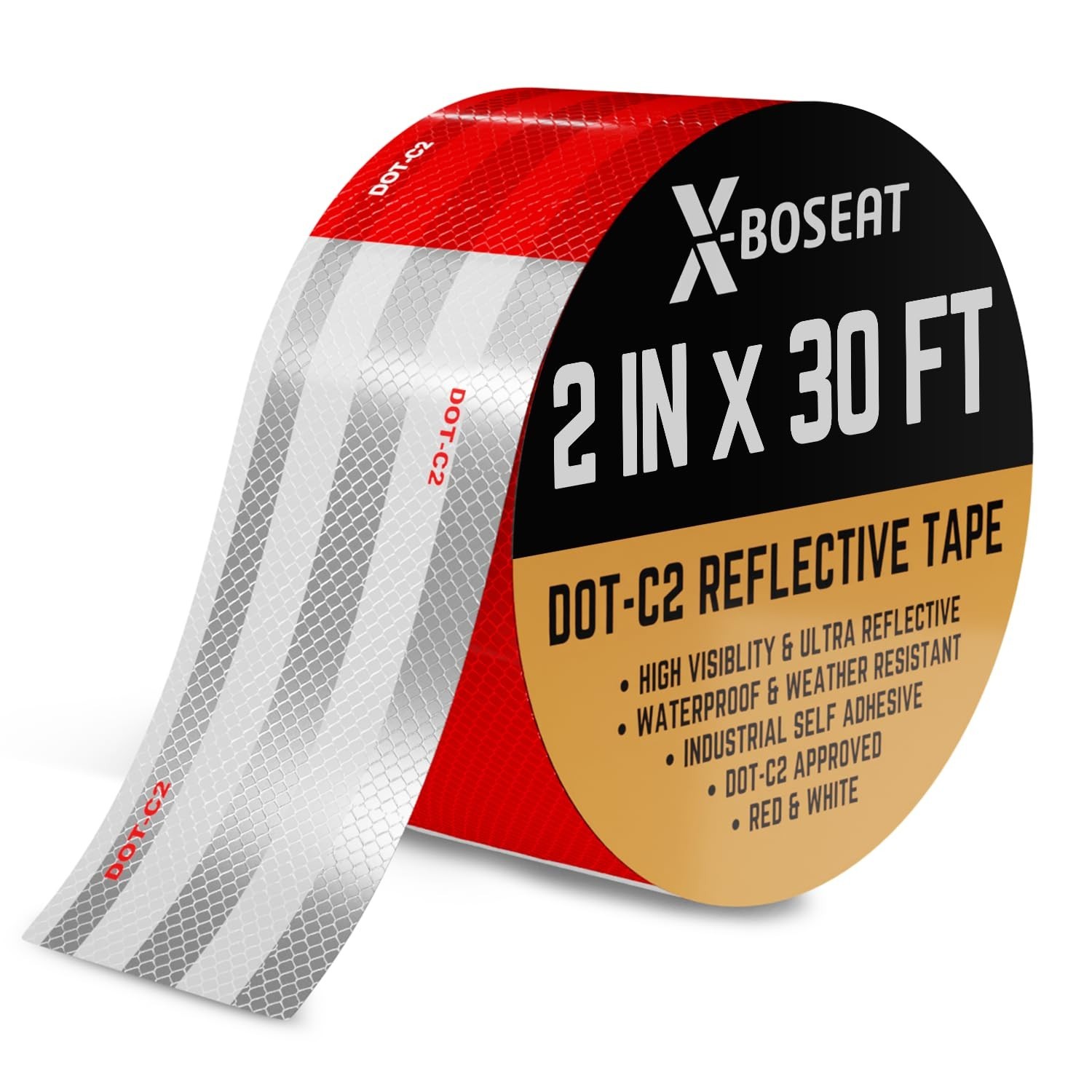 DOT-C2 Reflective Tape 2 Inch X 30 FT Waterproof Red/White Adhesive Conspicuity