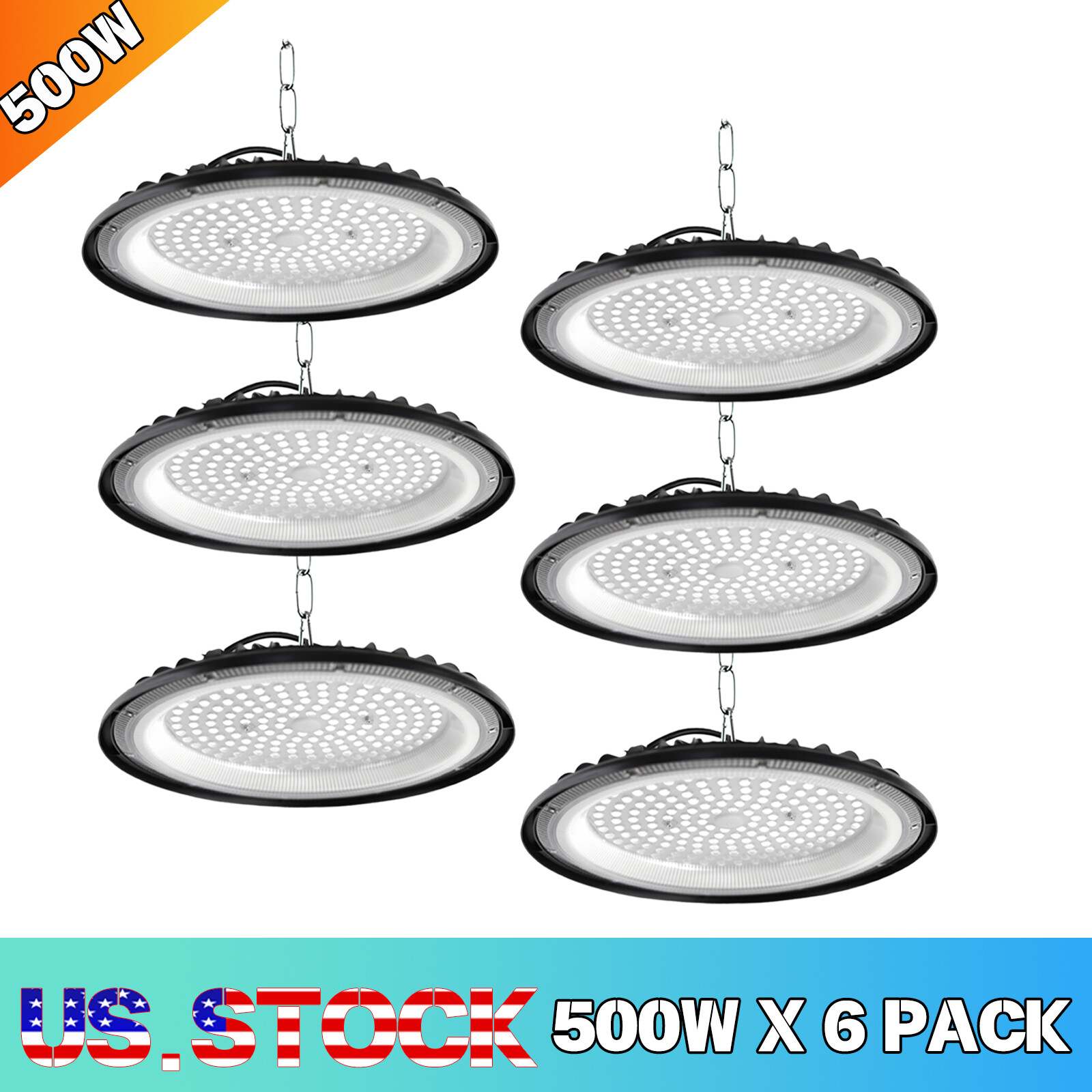 6 Pack 500W UFO LED High Bay Light Shop Industrial Commercial Factory Warehouse