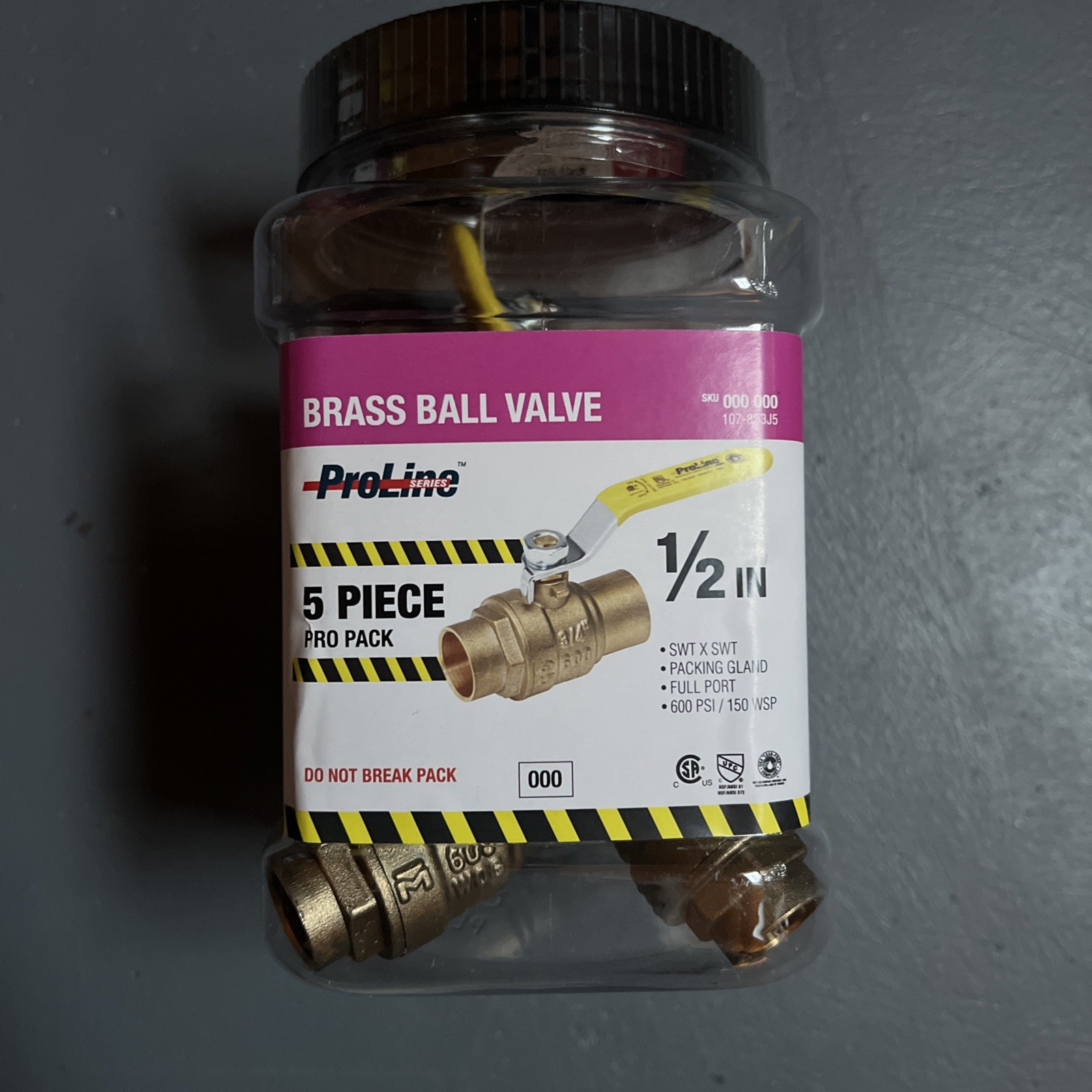 Sealed ProLine 1/2″ Brass Ball Valve SWT, 5-pack 107-853J5 (2 Available)