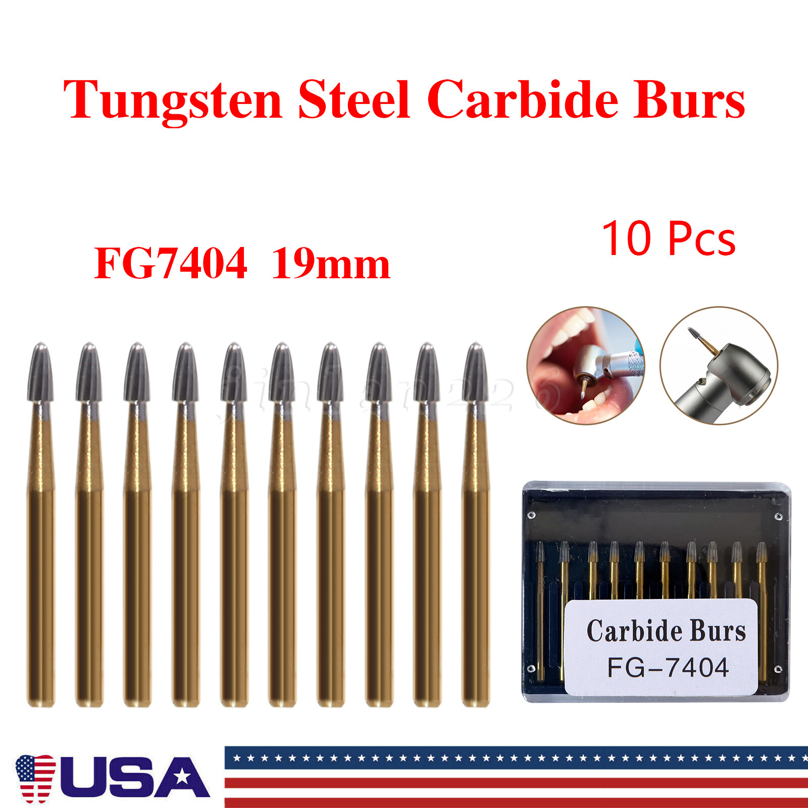 Dental Carbide Burs Trimming Finishing Polishing Egg Football FG 7404 7406 7408