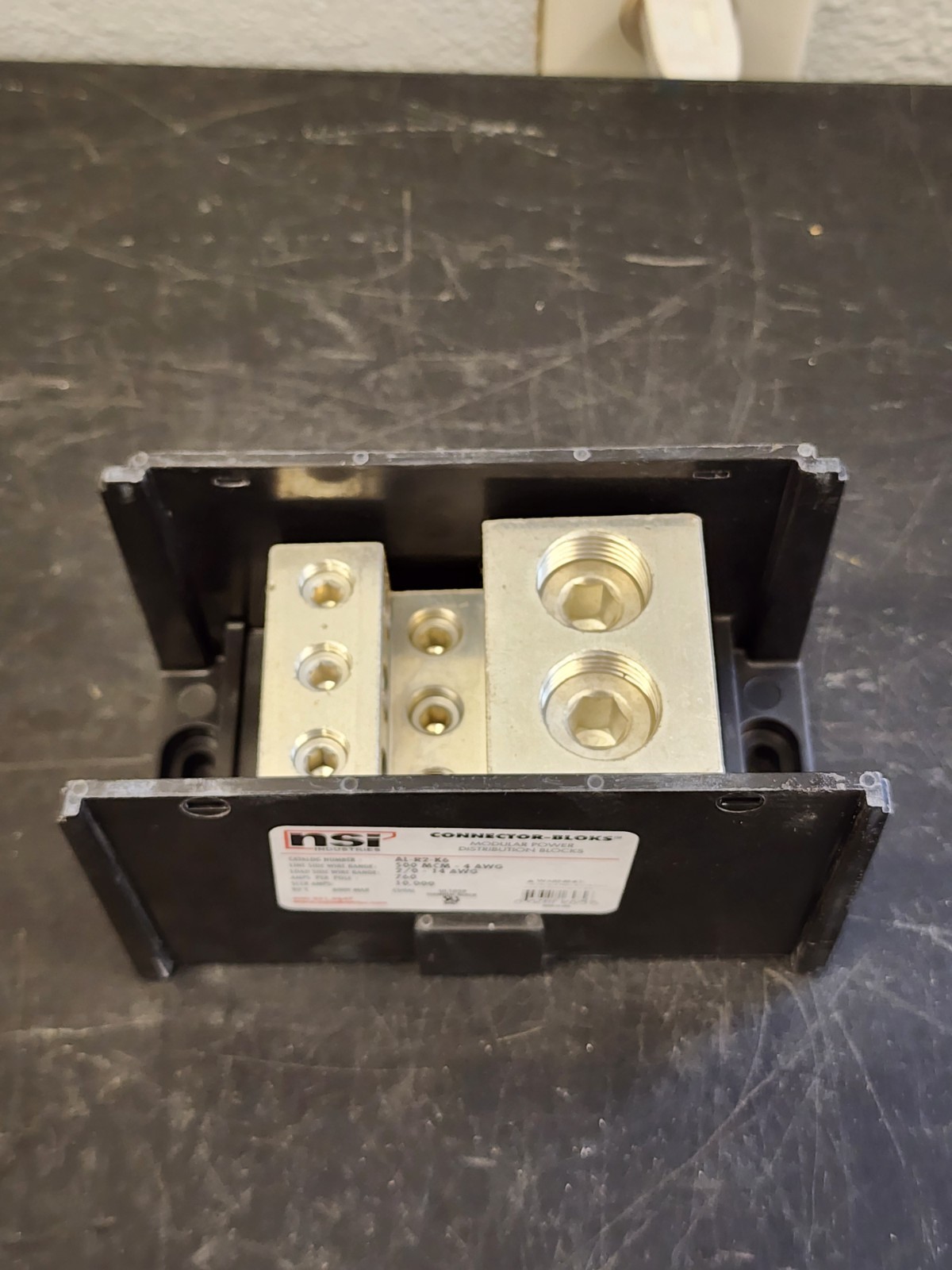 Nsi Industries AL-R2-K6 4 Awg To 500 Mcm 8-Terminal Black Aluminum Power Block