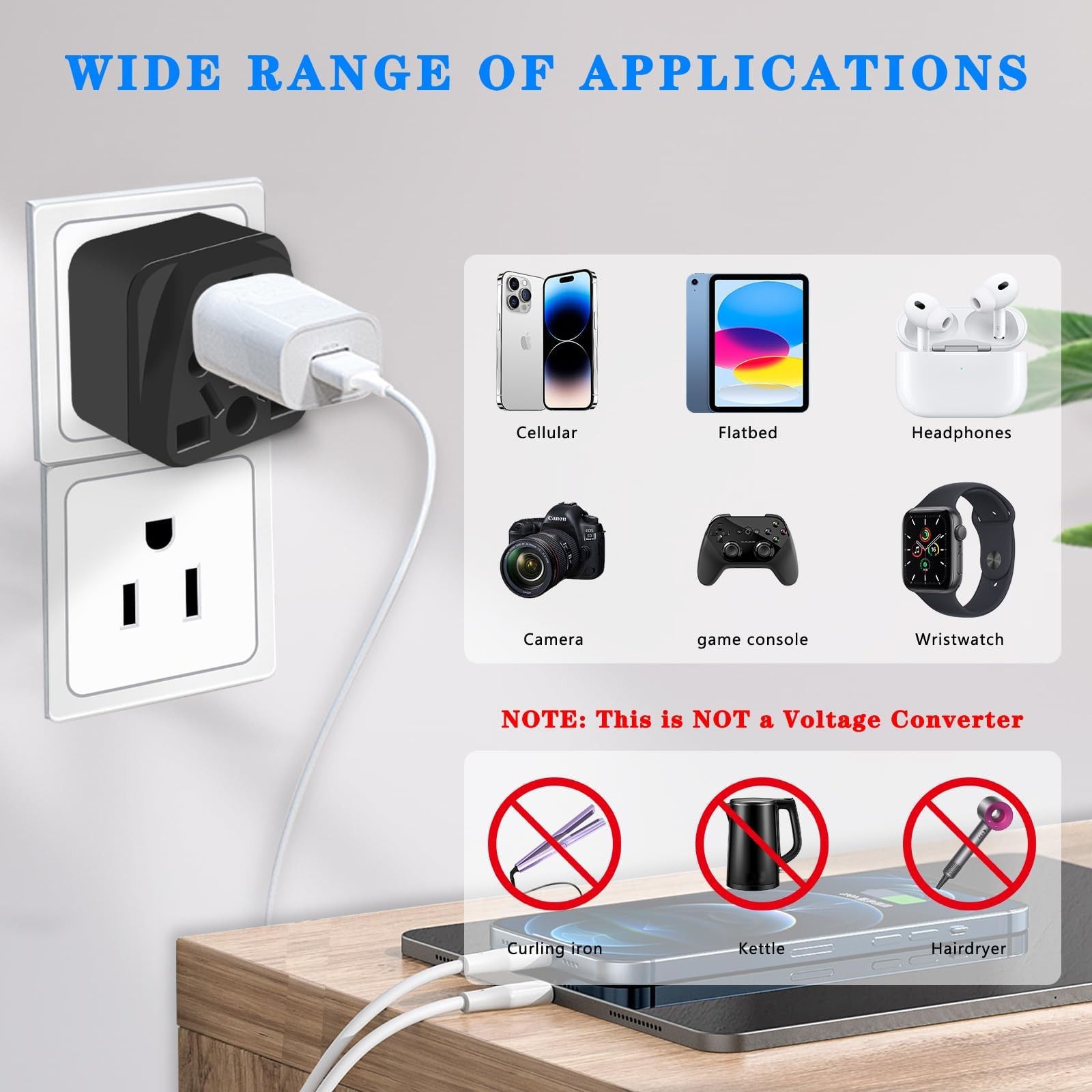 European to US Plug Adapter, 2 Pack US Travel Plug Adapter, UK to US Plug Adapte