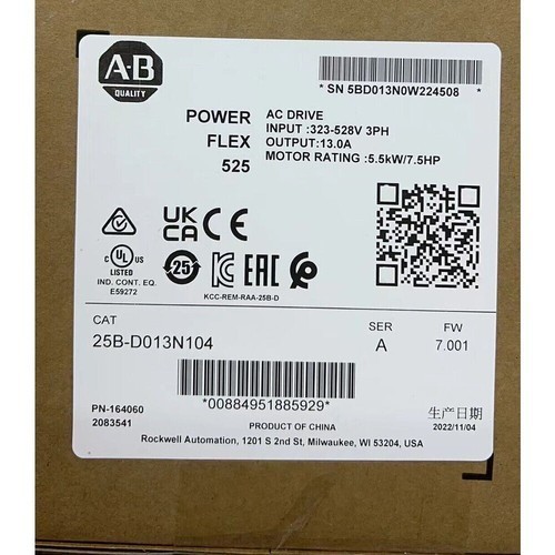 Allen-Bradley PowerFlex 525 AB 25B-D013N104 AC Drive 25BD013N104 TI