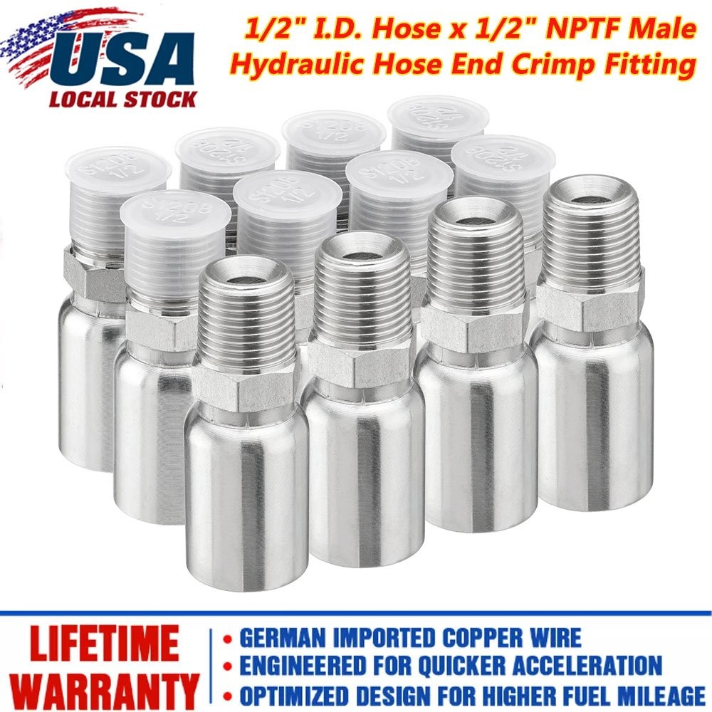 12 x 1/2″ I.D. Hose x 1/2″ NPTF Male W/ Cover Hydraulic Hose End Crimp Fitting