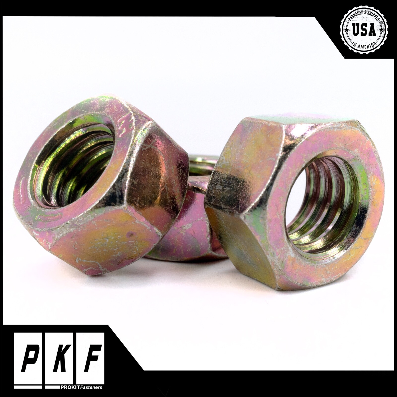 Grade 8 Steel Hex Nuts Yellow Plated Zinc | Select Size & Quantity