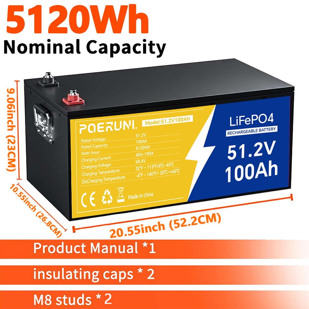 48V 100Ah LiFePO4 Lithium Battery 5120Wh Built-in BMS Deep Cycle For Golf Carts