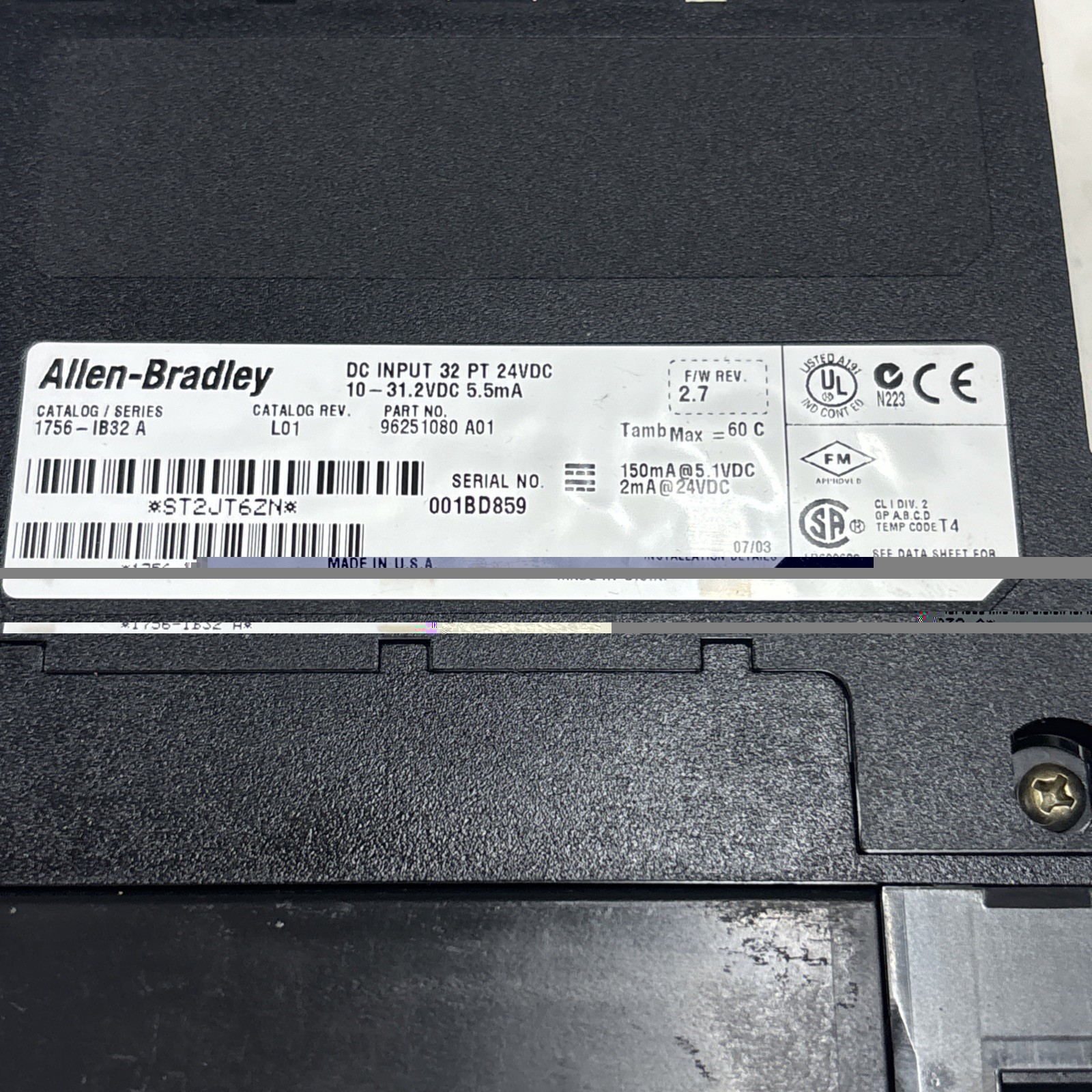 Allen-Bradley 1756-IB32 SER. A 96251080 A01 DC Input 32 PT 24VDC