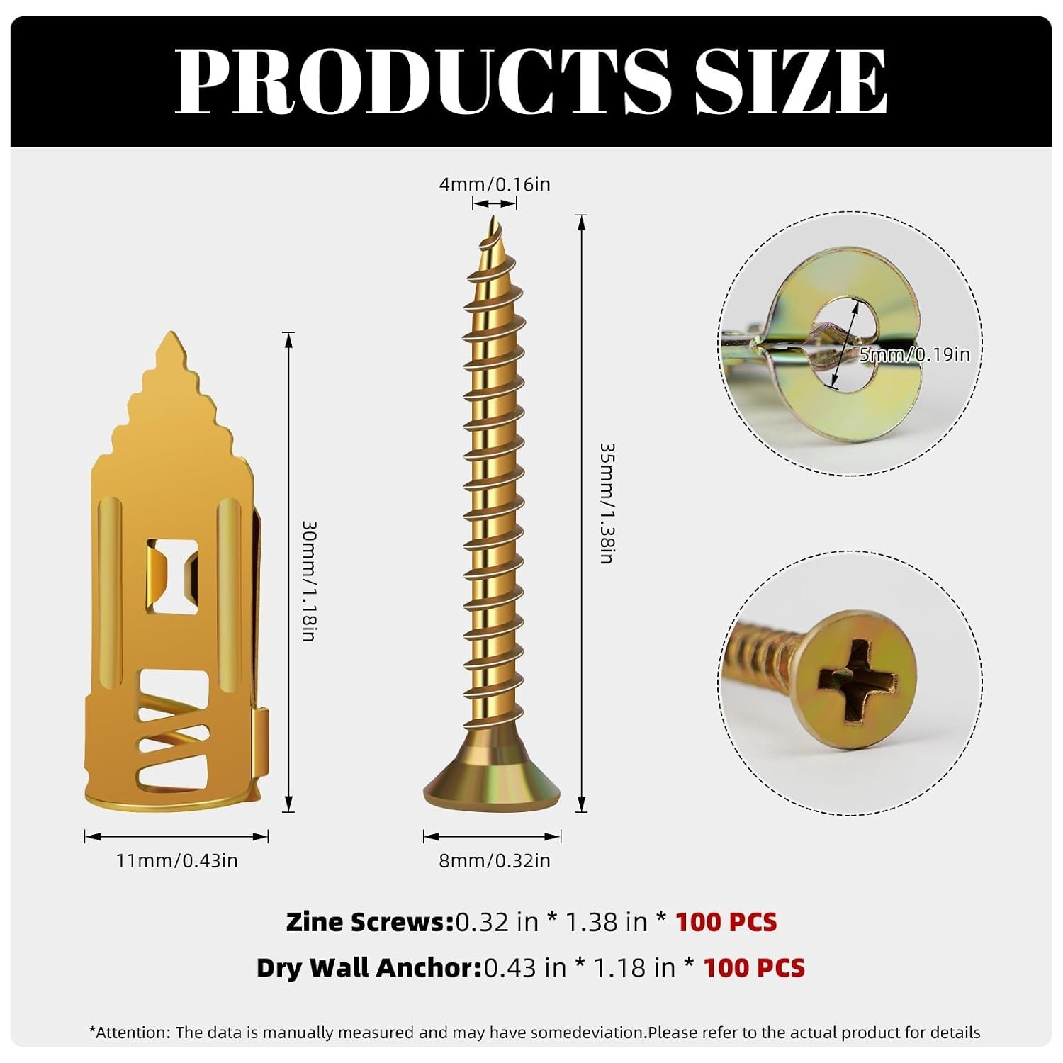 200 Pcs Self Drilling Drywall Anchors with Screws Kit, Metal Expansion Bolt f…
