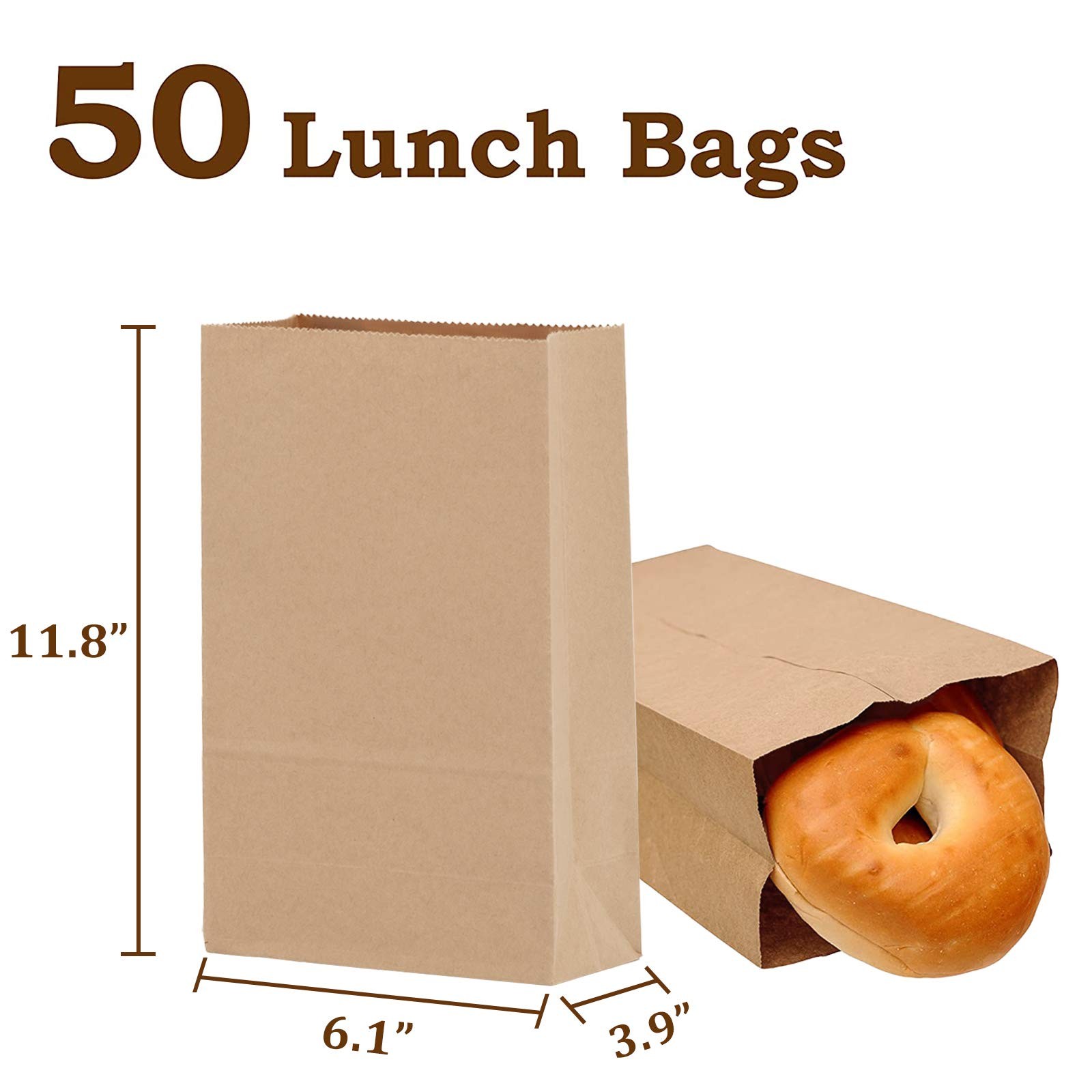 Paper Lunch Bags 50 Count Large Brown Sacks 50 COUNT, Brown,White
