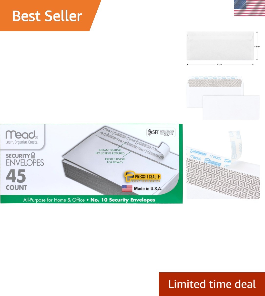 Self-Adhesive Security Envelopes 4-1/8″ x 9-1/2″ – 45 Count for Safe Mailing