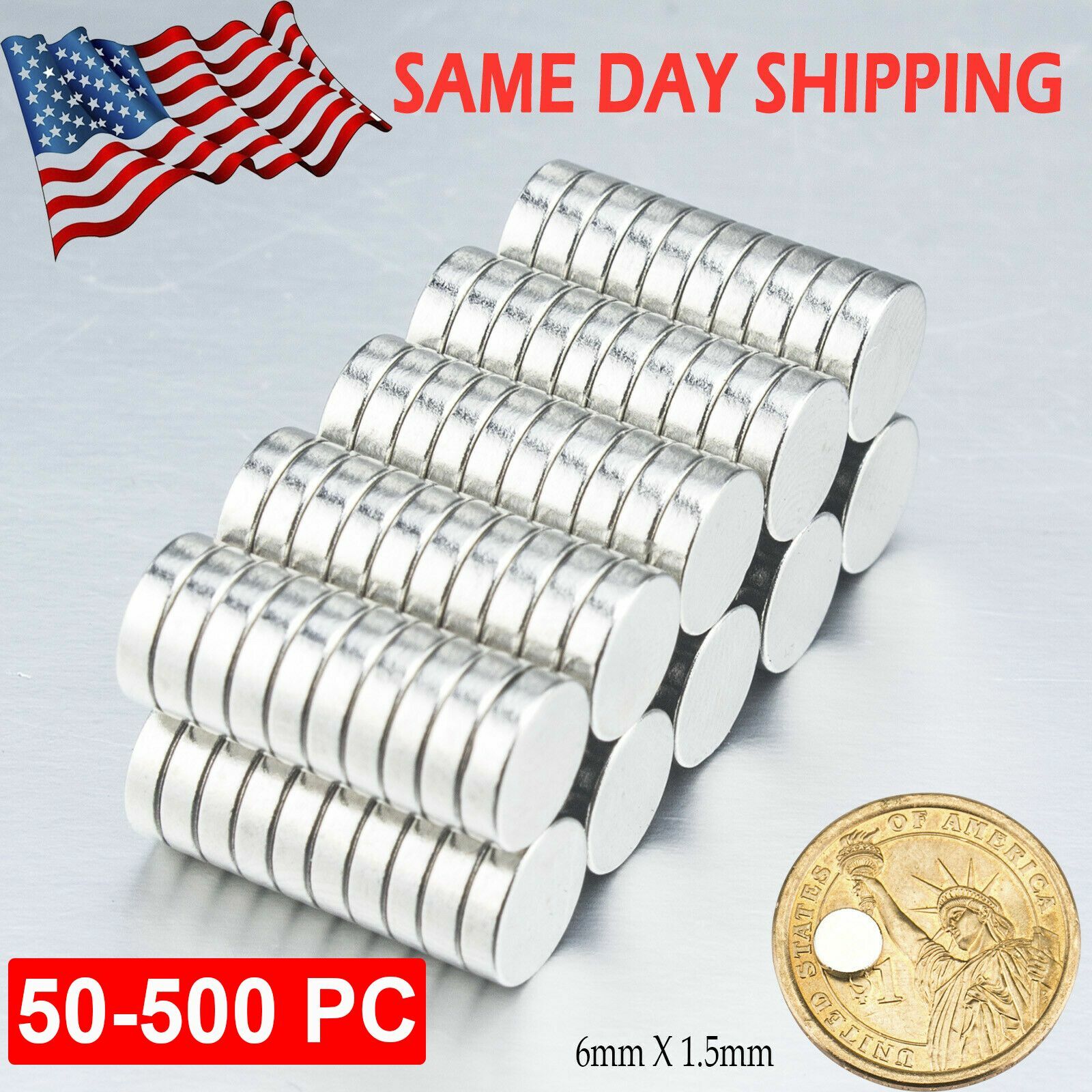 Lot 100 200 500 Rare Earth Neodymium Disc Magnets 6 x 1.5mm (1/4 x 1/16 inch)