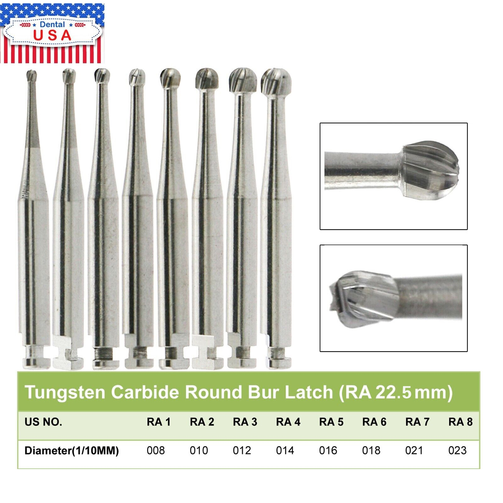 Dental Round Latch Carbide Burs RA 1 2 3 4 5 6 7 8 SANDENT Fit Slow Low Speed