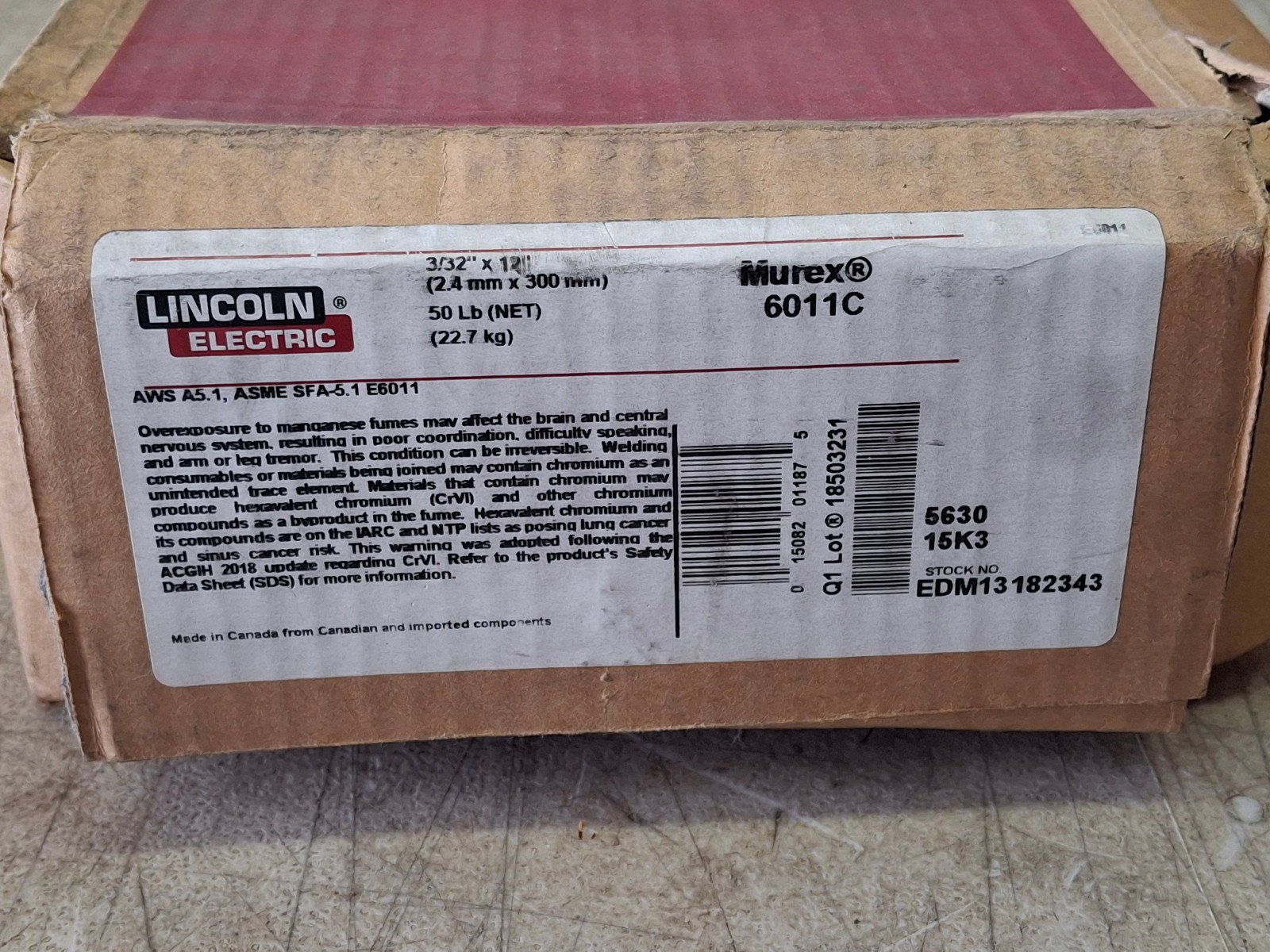 Lincoln Electric Murex 6011C Stick Electrode 3/32″ x 12″, 50 lb Carton EDM131234