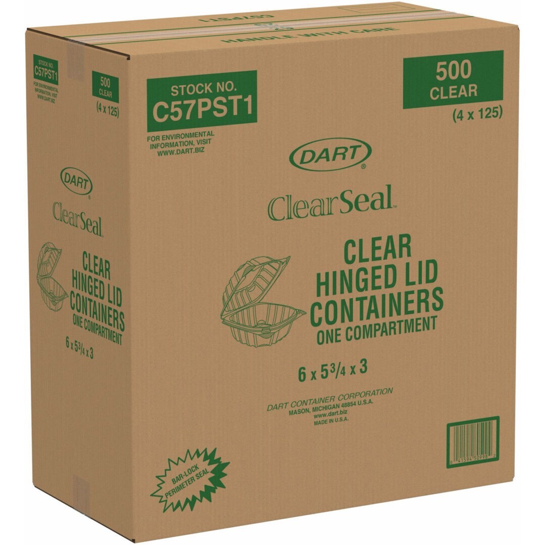 DART C57PST1 Clear 6″ Seal Hinged-Lid Plastic Containers For Food 500/Case