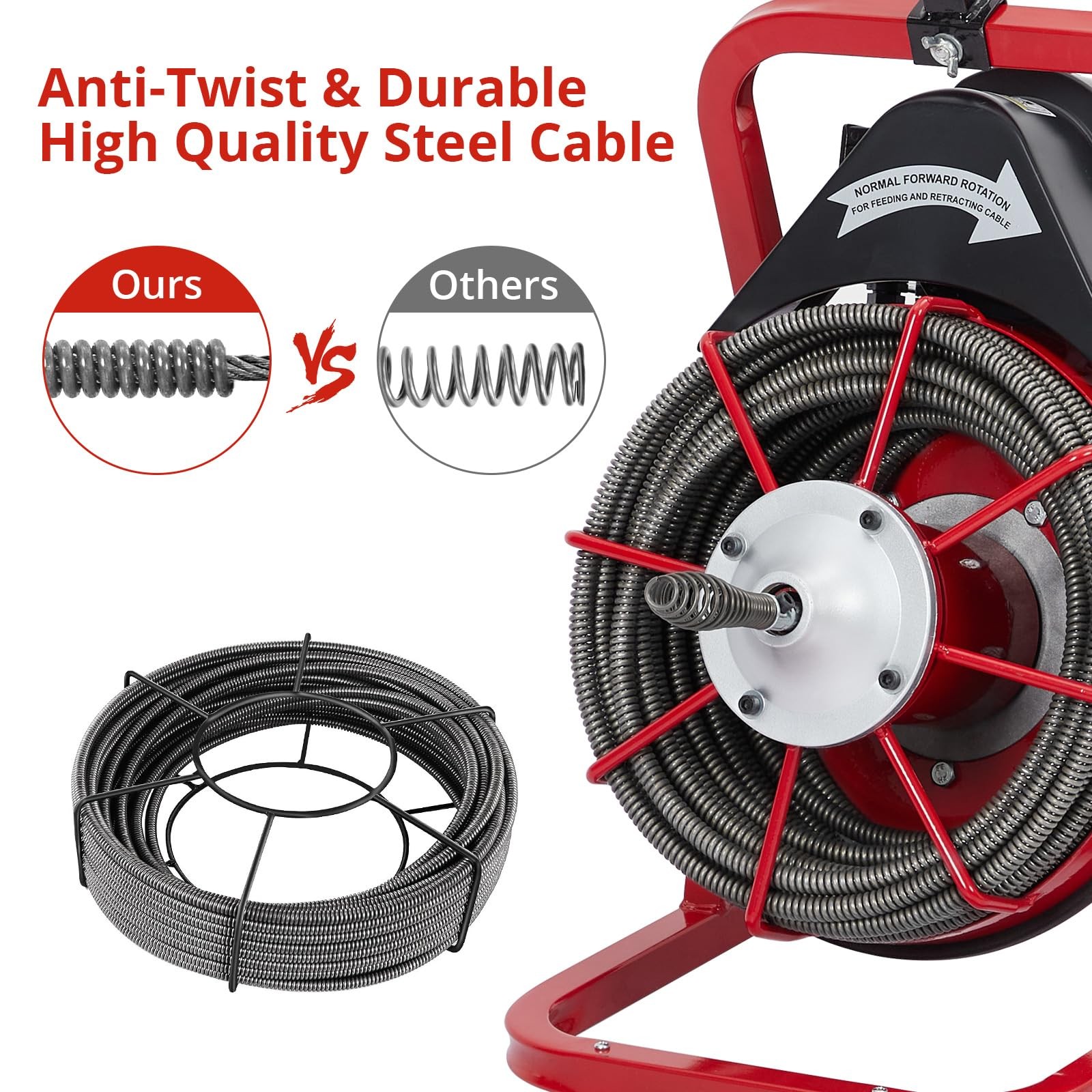 75ft 3/8in Auto Feed Drain Auger 1-4in Pipes Heavy Duty Clog Remover