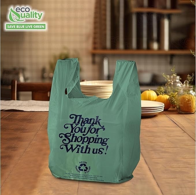 12×6.5×22 Inches Green Plastic Shopping Bags for Grocery Takeout Retail 800 Pcs