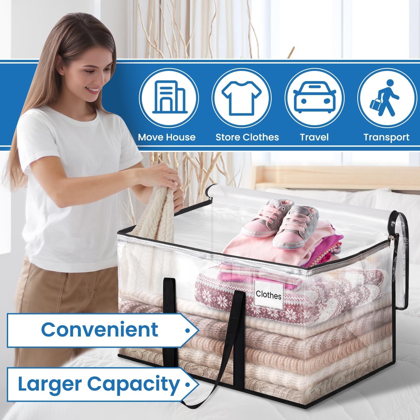 Heavy Duty Clear Moving Bags with Reinforced Handle and Double Zipper, Storag…