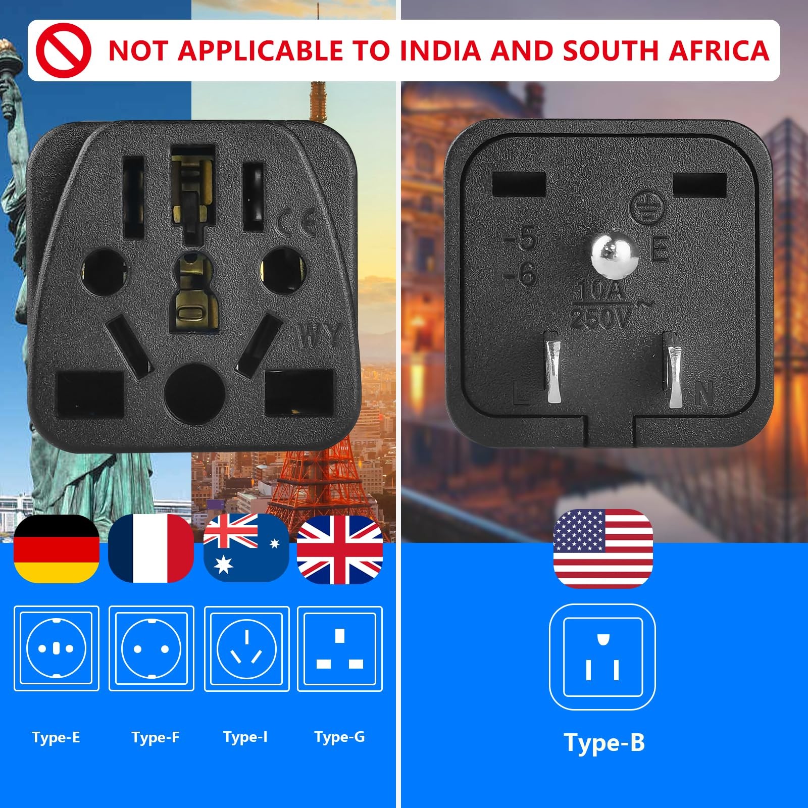 European to US Plug Adapter, 2 Pack US Travel Plug Adapter, UK to US Plug Adapte