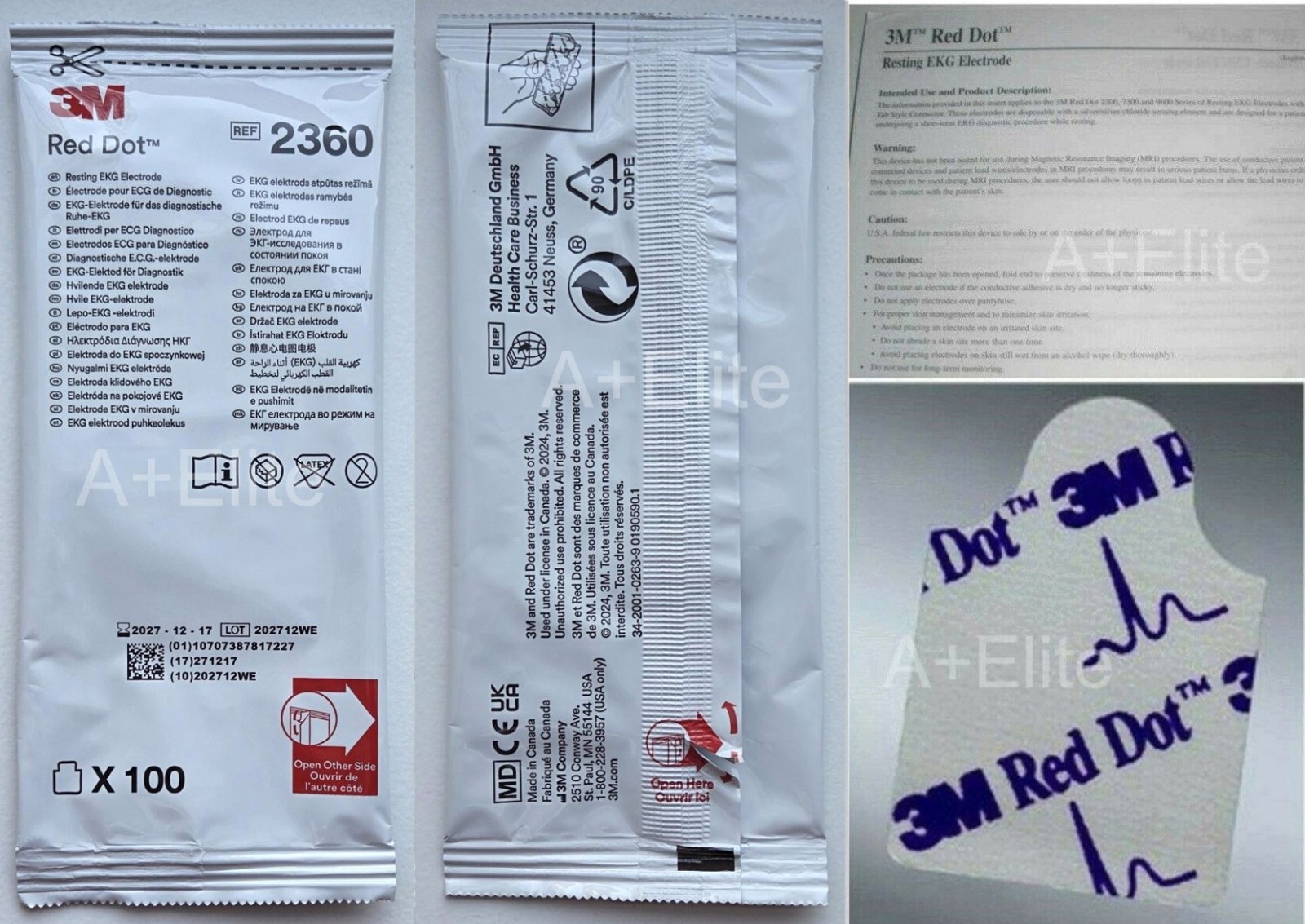 3M RED DOT 2360 Monitoring Electrodes Adhesive Tab Style 1.2×0.8″ 100/BG 12/27
