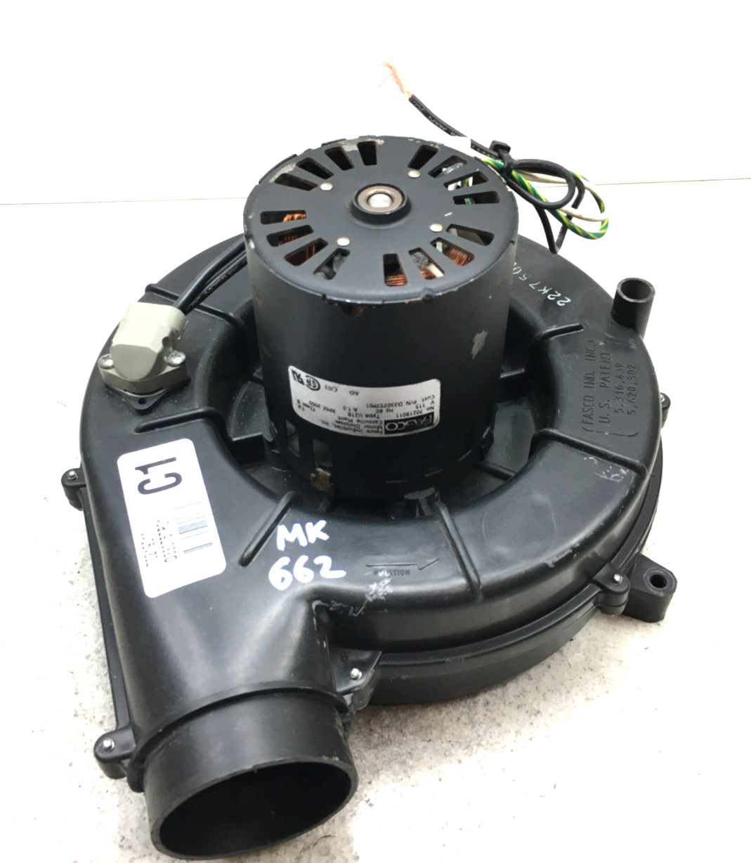 FASCO 70219011 Draft Inducer Motor Assembly D330757P01 115V used #MK662