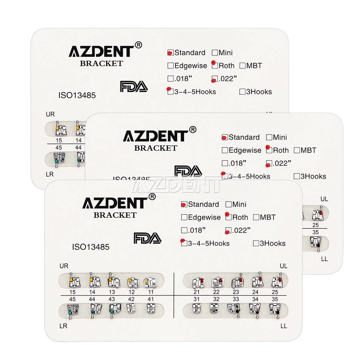 AZDENT Dental Orthodontic Brackets Braces Metal Standard Roth Slot.022 Hooks 345