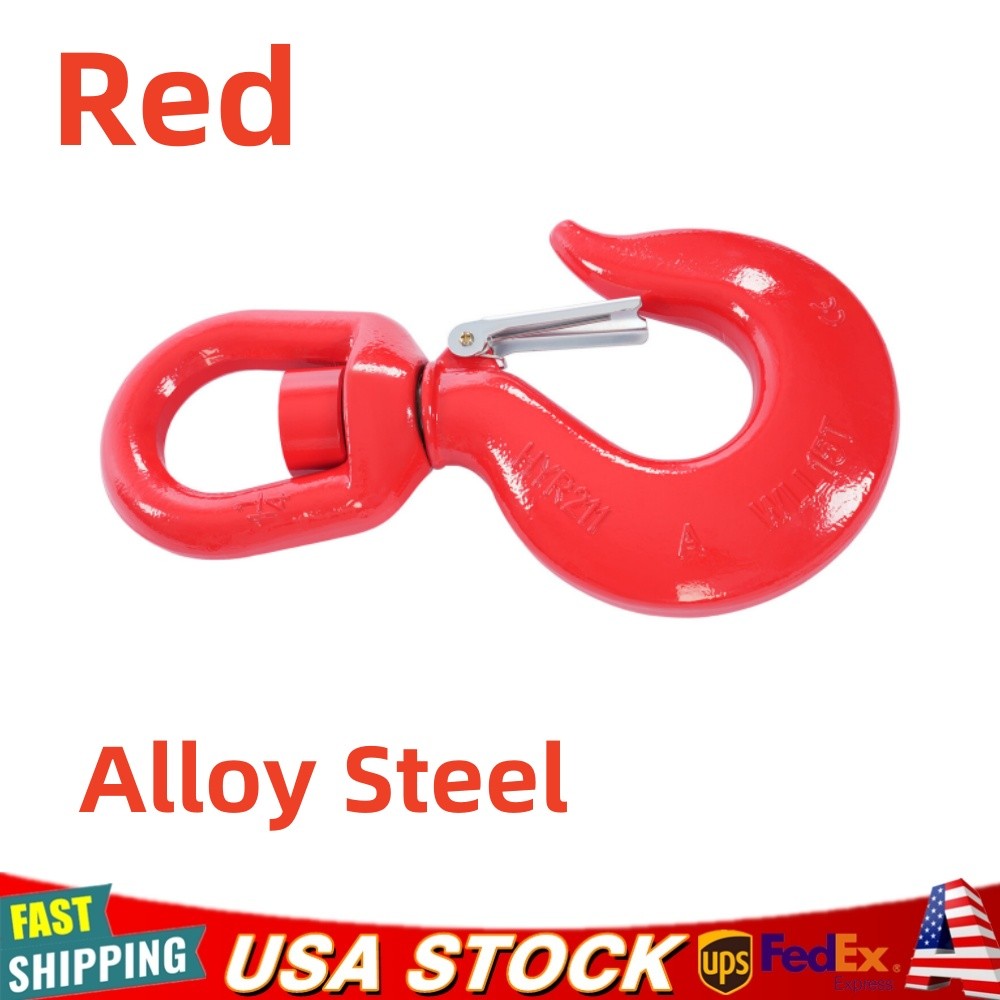 15 Ton Swivel Lifting Hook Heavy Duty Round Rotating Hook with Safety Latch NEW