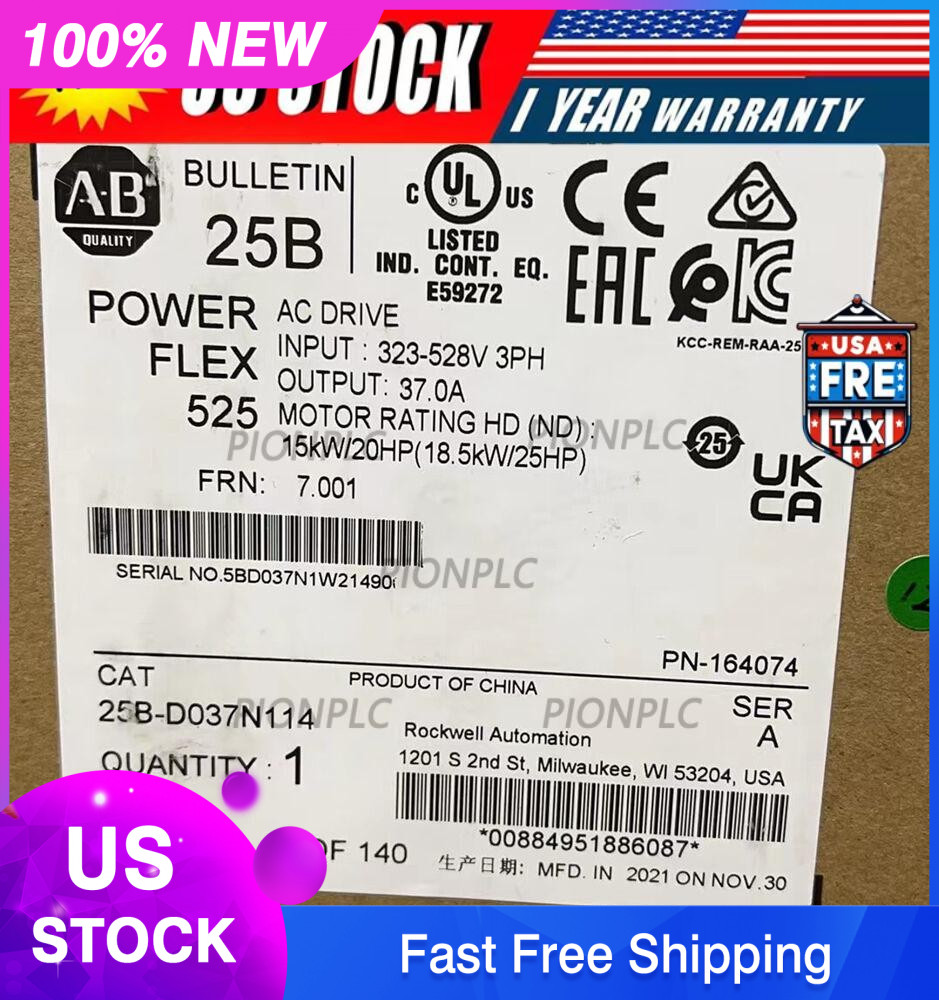 New AB 25B-D037N114 SER A PowerFlex 525 18.5kW 25Hp AC Drive 25BD037N114