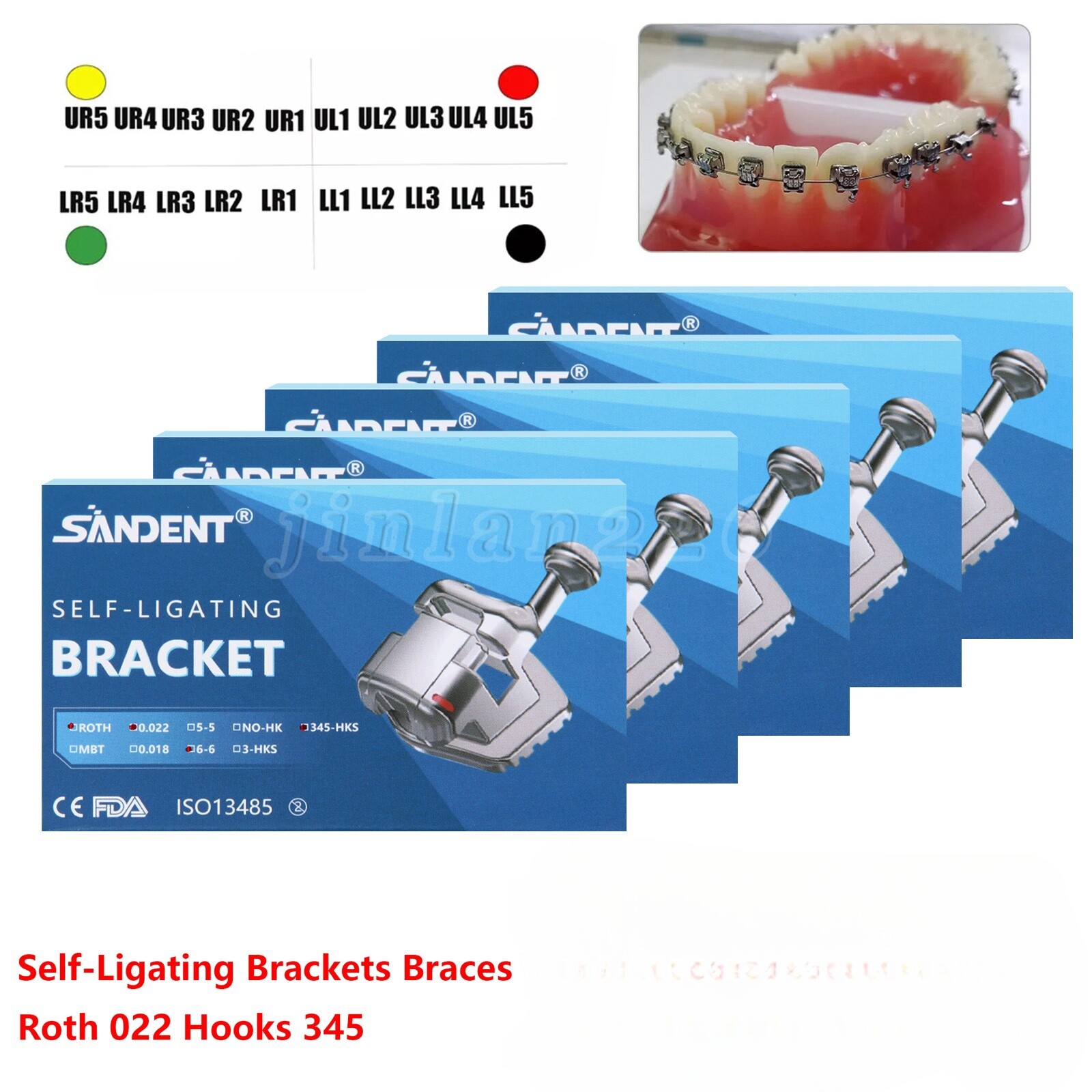 Dental Orthodontic Self-Ligating Brackets Braces Roth 022 Hooks 345